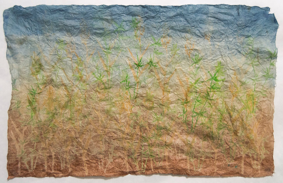  Fading Forests |  Monoprints on indigo and kakishibu dyed konnyaku treated hanji | 21.5" x 13.5"|  2017 