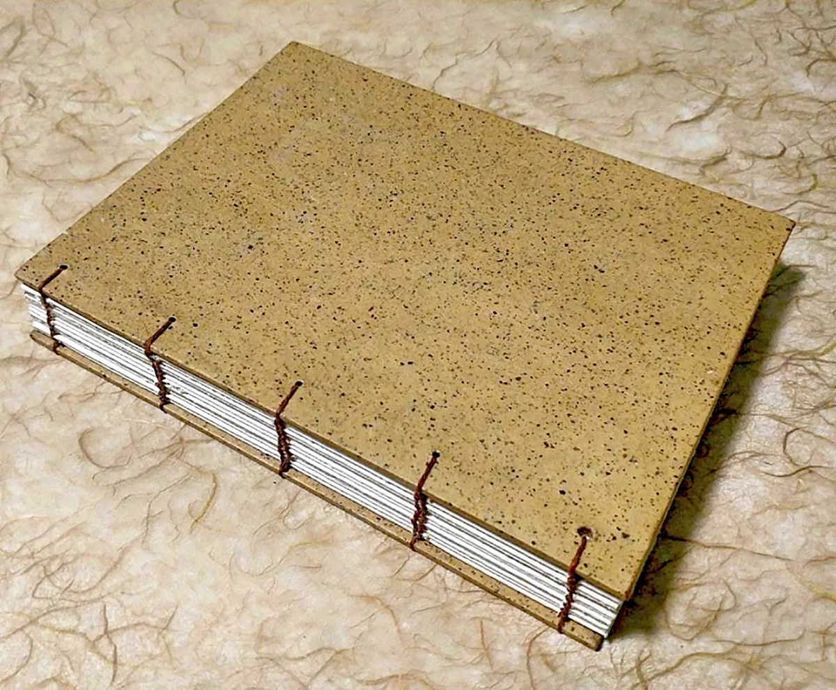 Coptic bound book with handmade milkweed seed fluff paper covers | 2016