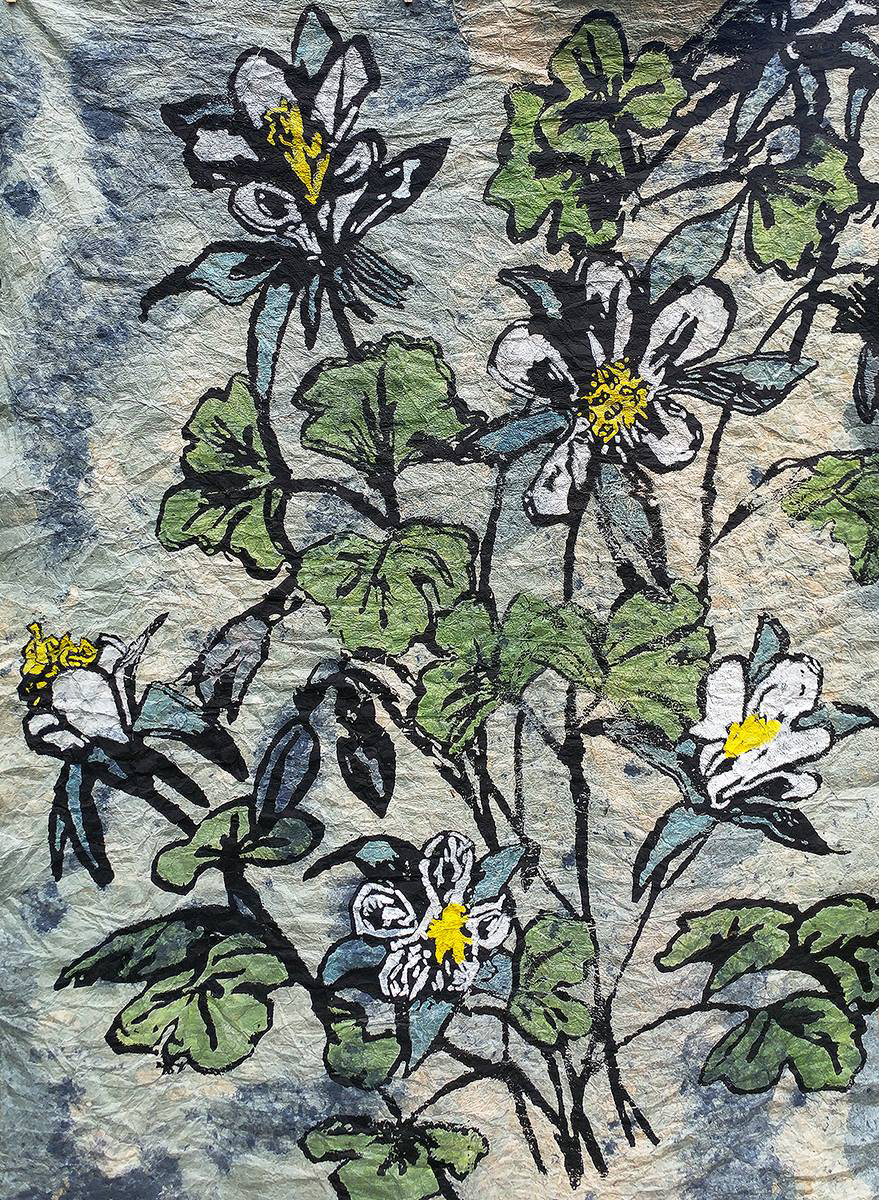  Songbird Bluebird | Silkscreen with hand coloring on handmade paper | 48” x 72” | 2017 