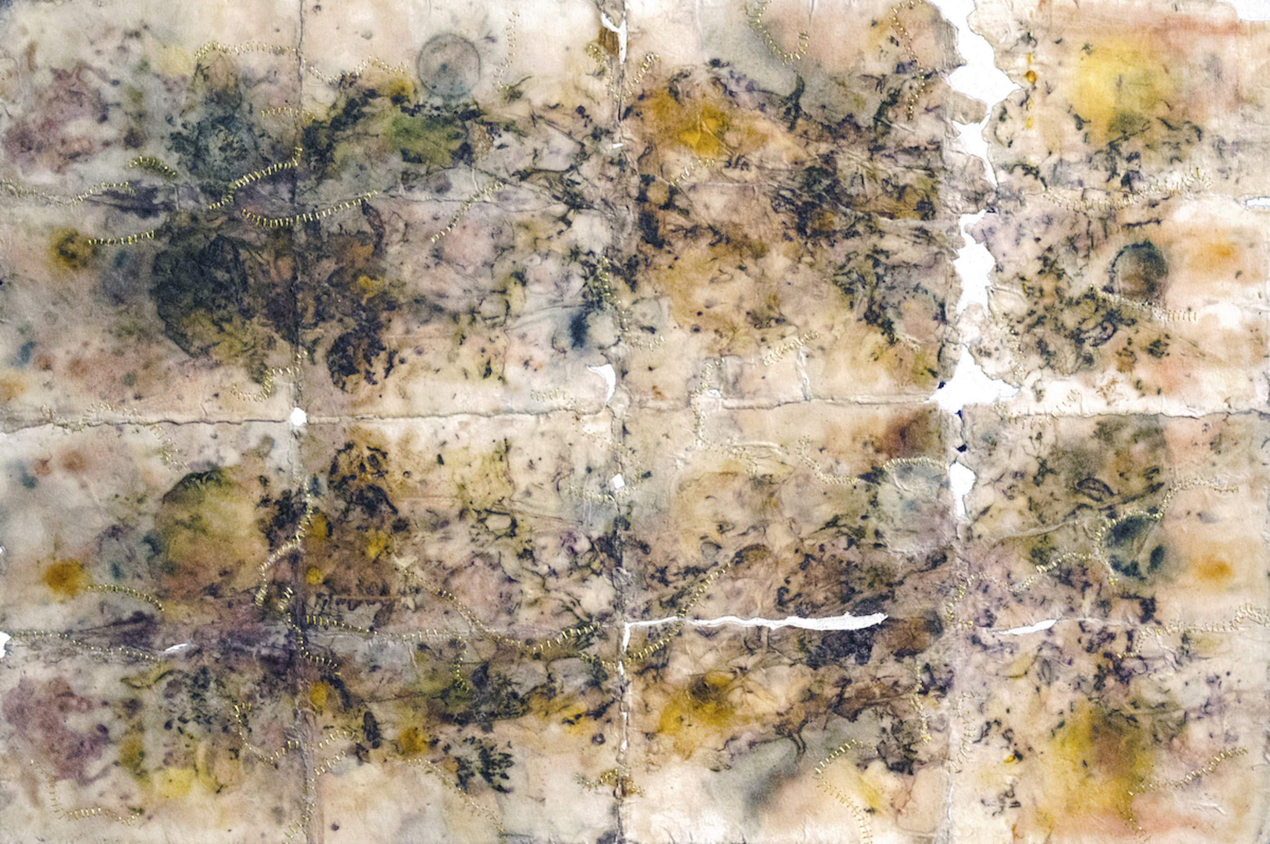 Where It All Began | Eco-print on paper with gold thread | 16.75" x 21.75" | 2019