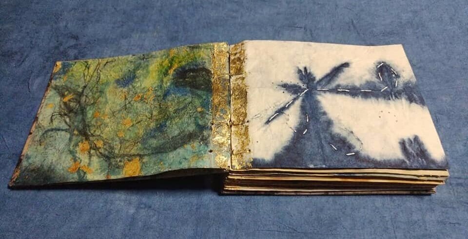  Layers of Life | Artist Book consisting of eco-prints on paper, nature monotypes, eco-print on fabric, hand stitching and gold leaf | 2019 