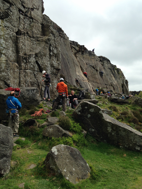 A relatively warm day meant the crag became a jamboree for the climbers!