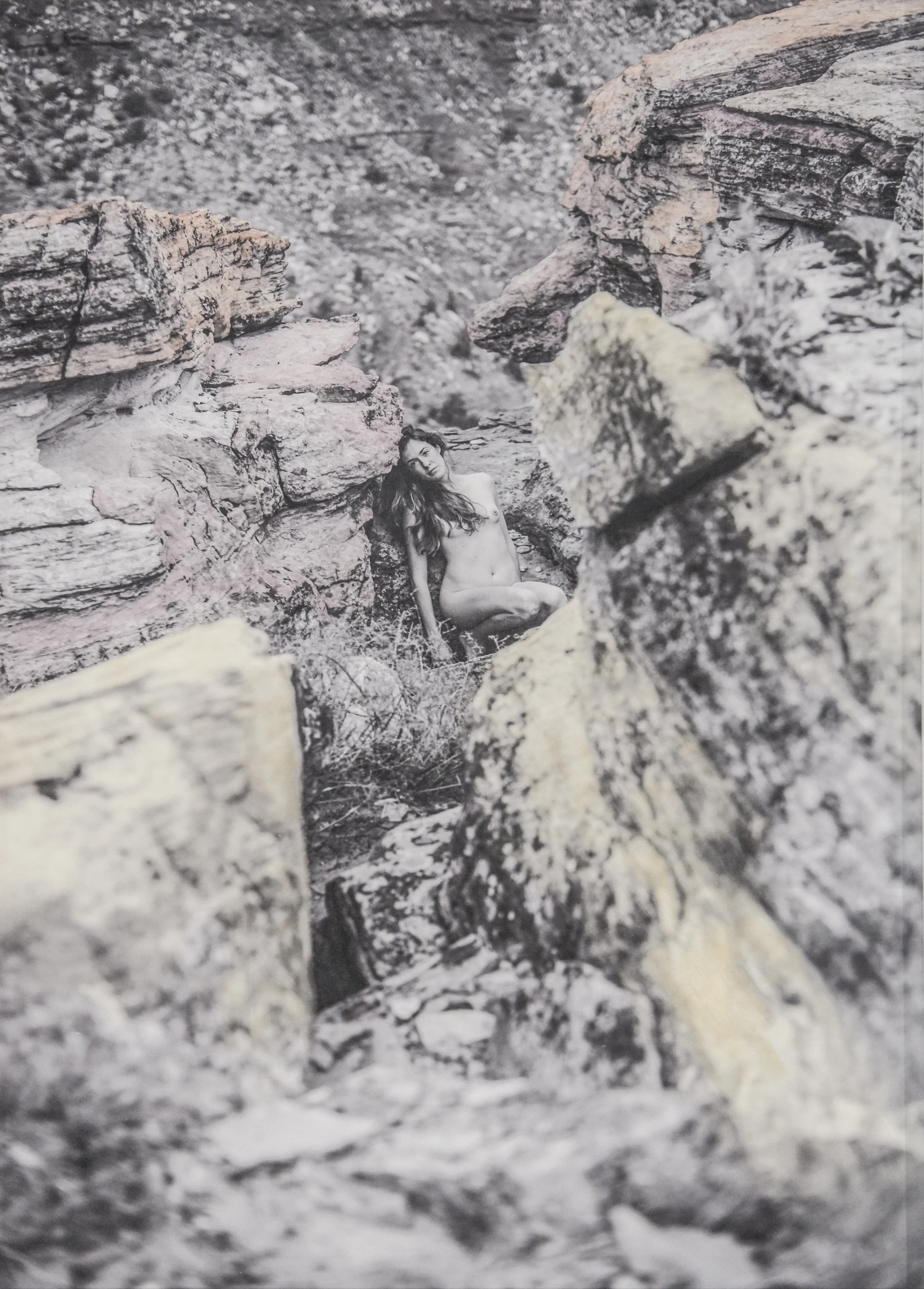 Between the rocks , 2014 Watercolor and inkjet on paper, mounted on sintra 32 x 21 inches Collaboration with Annie Shinn