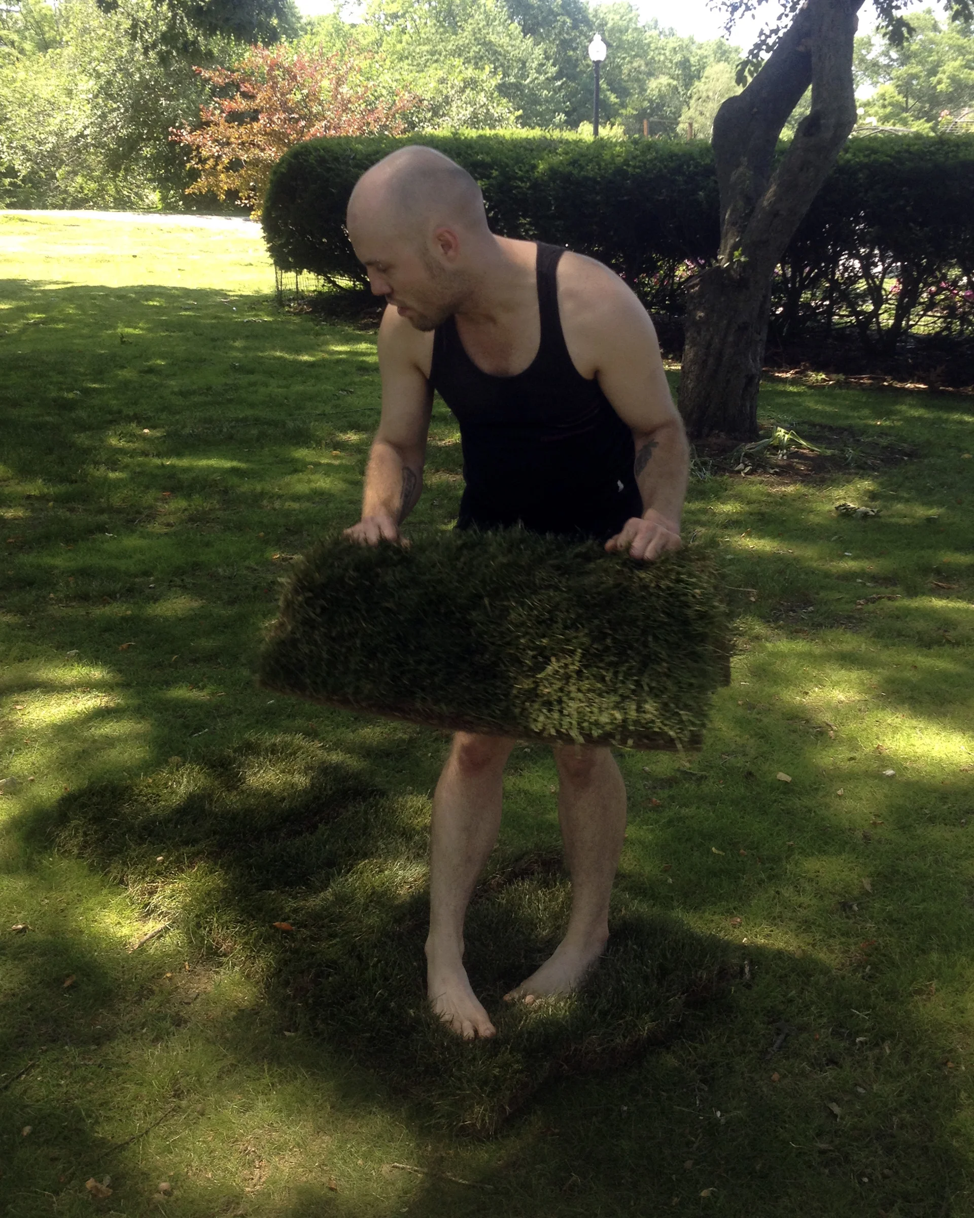 Using four pieces of sod as a "bridge", I moved quickly from one tree to the next; only stepping on the sod. When reaching the end I would walk back, grab the last piece, place it at the front, and continue onward, repeating as necessary.