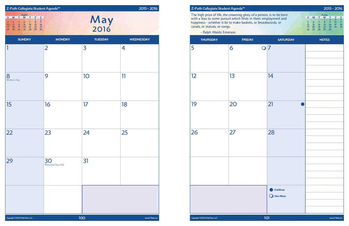 Collegiate Student Agenda - Monthly
