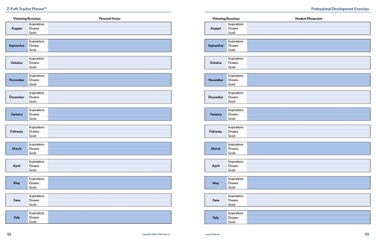 Z-Path Teacher Planner - Visioning Exercises