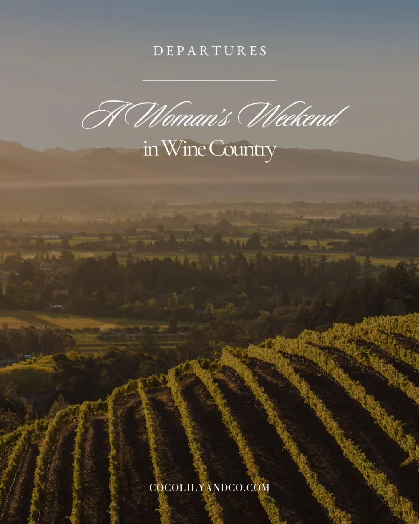 Featured in COCOLILY Magazine.⁠
⁠
A Woman&rsquo;s Weekend in Wine Country.⁠
Whether you&rsquo;re planning a girls&rsquo; getaway, a solo reset, or a chic weekend with your sister or mom, Napa Valley offers a luxurious yet grounded escape &mdash; one 