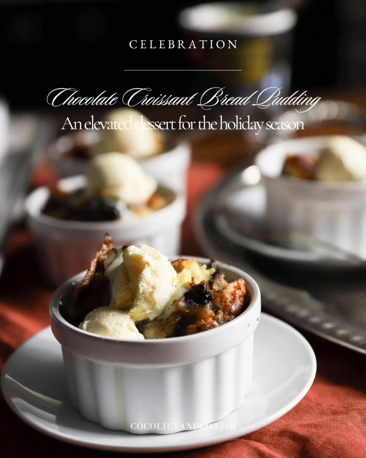 As seen in our Fall/Winter Edition, this gorgeous and delicious recipe, Chocolate Croissant Bread Pudding by @the.cateress &mdash; find it through the link in our bio.⁠
⁠
⁠
.⁠
.⁠
.⁠
.⁠
.⁠
⁠
#CoffeeTableMagazine #WomenInBusiness #FallVibes #MerryChris