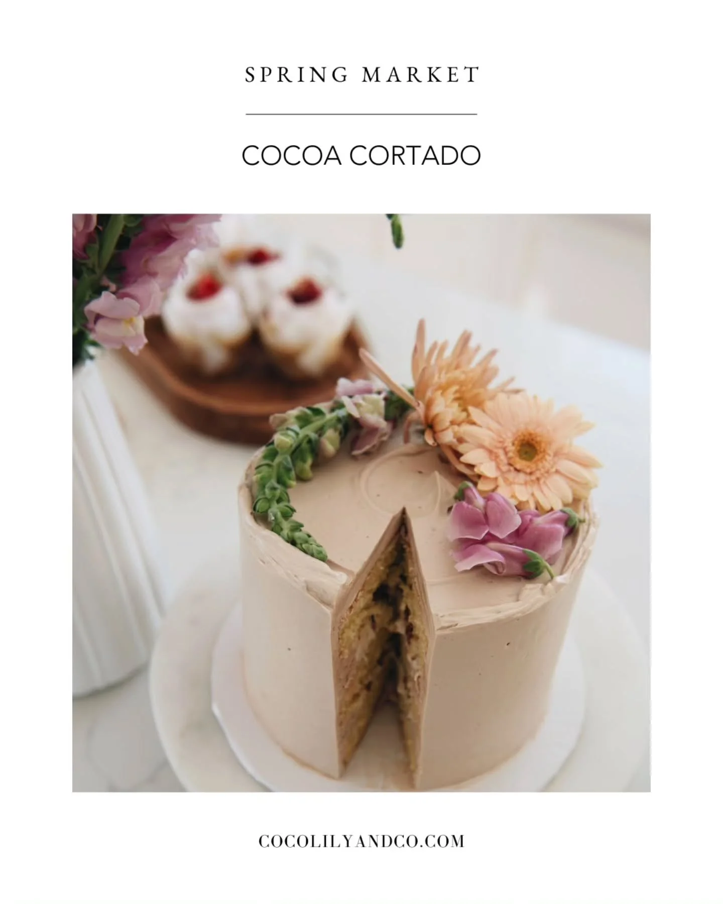 Cocoa Cortado / Erin, Ontario⁠
⁠
A small batch cake studio rooted in flavour and natural, organic design. Each cake is created with a focus on seasonal ingredients, soft textures, and a quietly refined, botanical aesthetic.⁠
⁠
Connect with @cocoacort