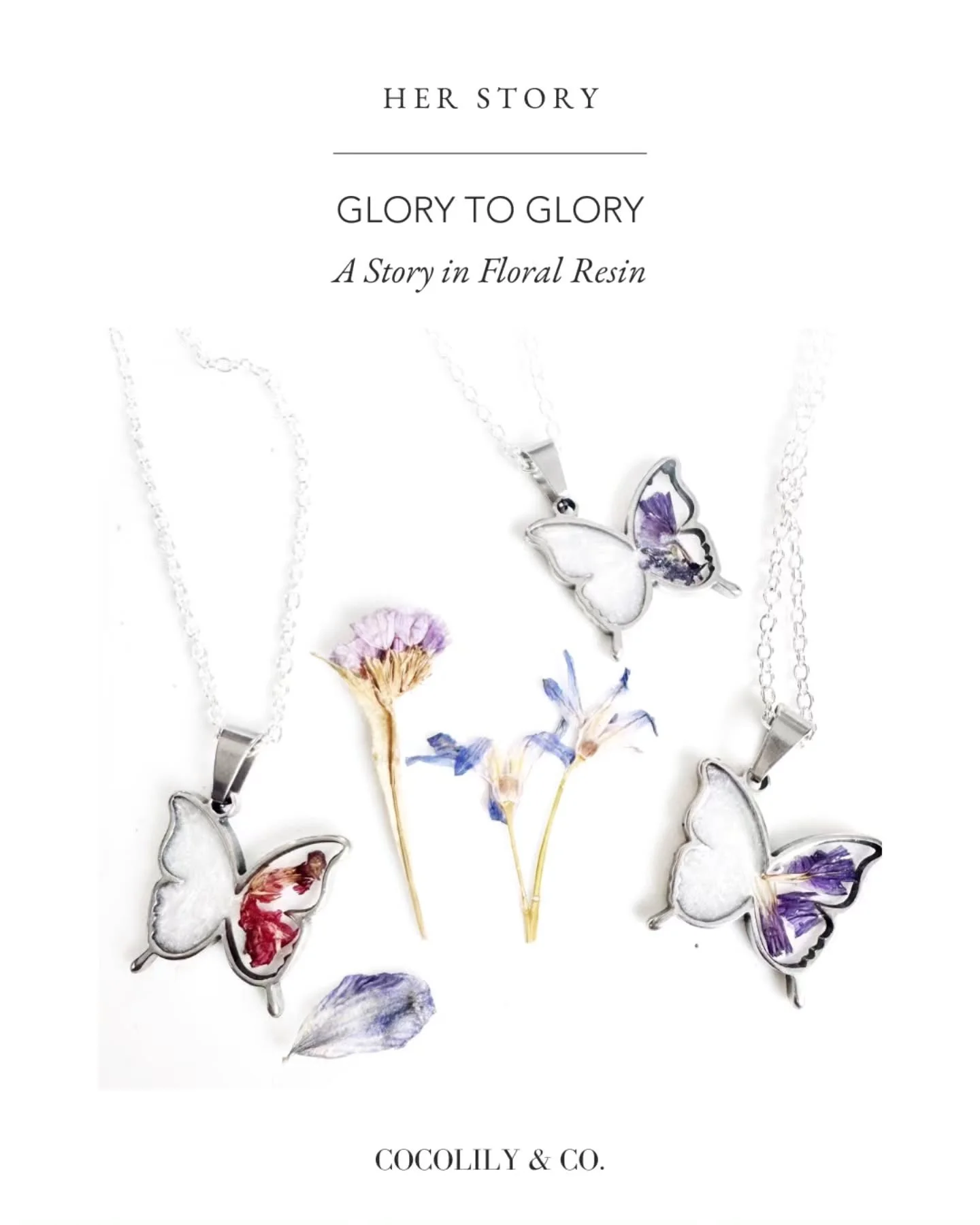 She began Glory to Glory through markets and events, drawn to the way women connected with her resin floral work and the message behind it.⁠
⁠
Each piece reflects a belief that every woman is uniquely made, carrying inspiration from Psalm 139 and a j