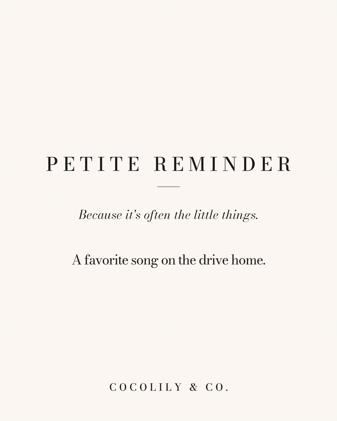 Petite Reminder.⁠
⁠
It&rsquo;s often the little things like...⁠
⁠
Hearing one of your favorite songs on the drive home.⁠
⁠
⁠
⁠
⁠
⁠
⁠
.⁠
.⁠
.⁠
.⁠
.⁠
⁠
#PetiteReminder #DoWhatYouLove #PetiteJoys #inspiration #COCOLILYandCO