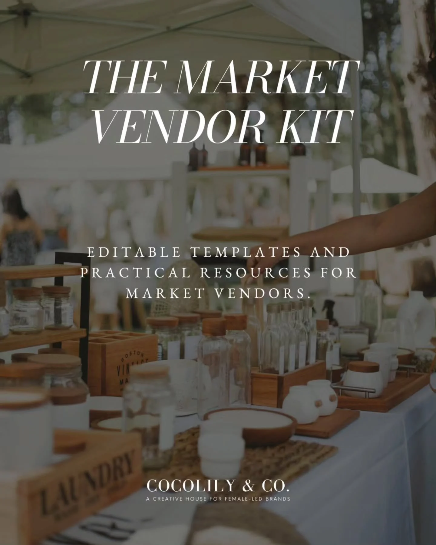THE MARKET VENDOR KIT⁠
⁠
Everything you need to bring your brand to market, in one digital kit.⁠
⁠
Created for brands &amp; artisans selling at markets and events, the kit includes 9 editable Canva templates for your table, packaging and customer pur