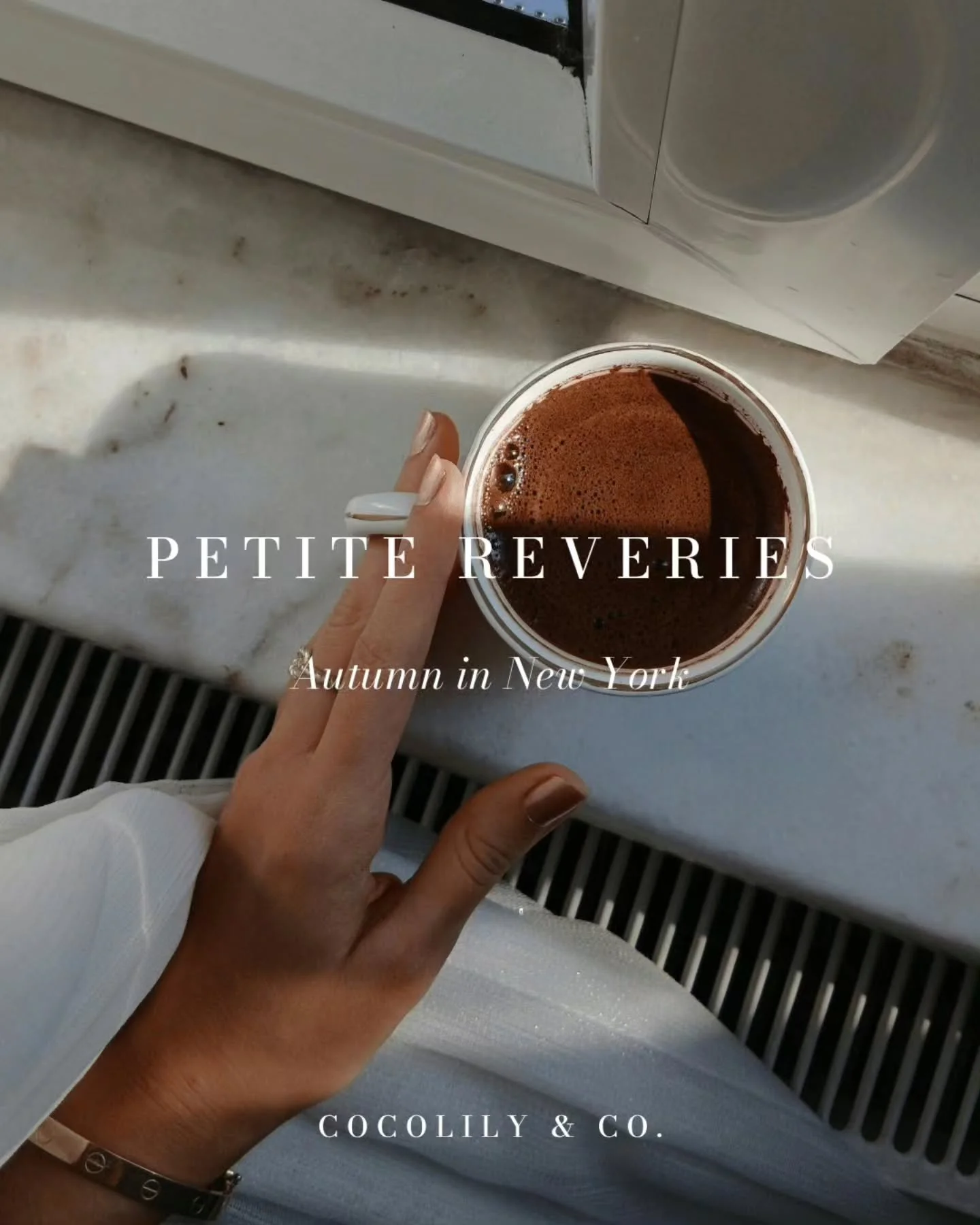 Petite Reveries.⁠
⁠
Small escapes inspired by beautiful places.⁠
⁠
This month's edition is inspired by an Autumn afternoon in New York.⁠
⁠
A slice of coffee cake. The latest fashion magazine. A favourite 90s New York playlist. A coffee made at home.⁠