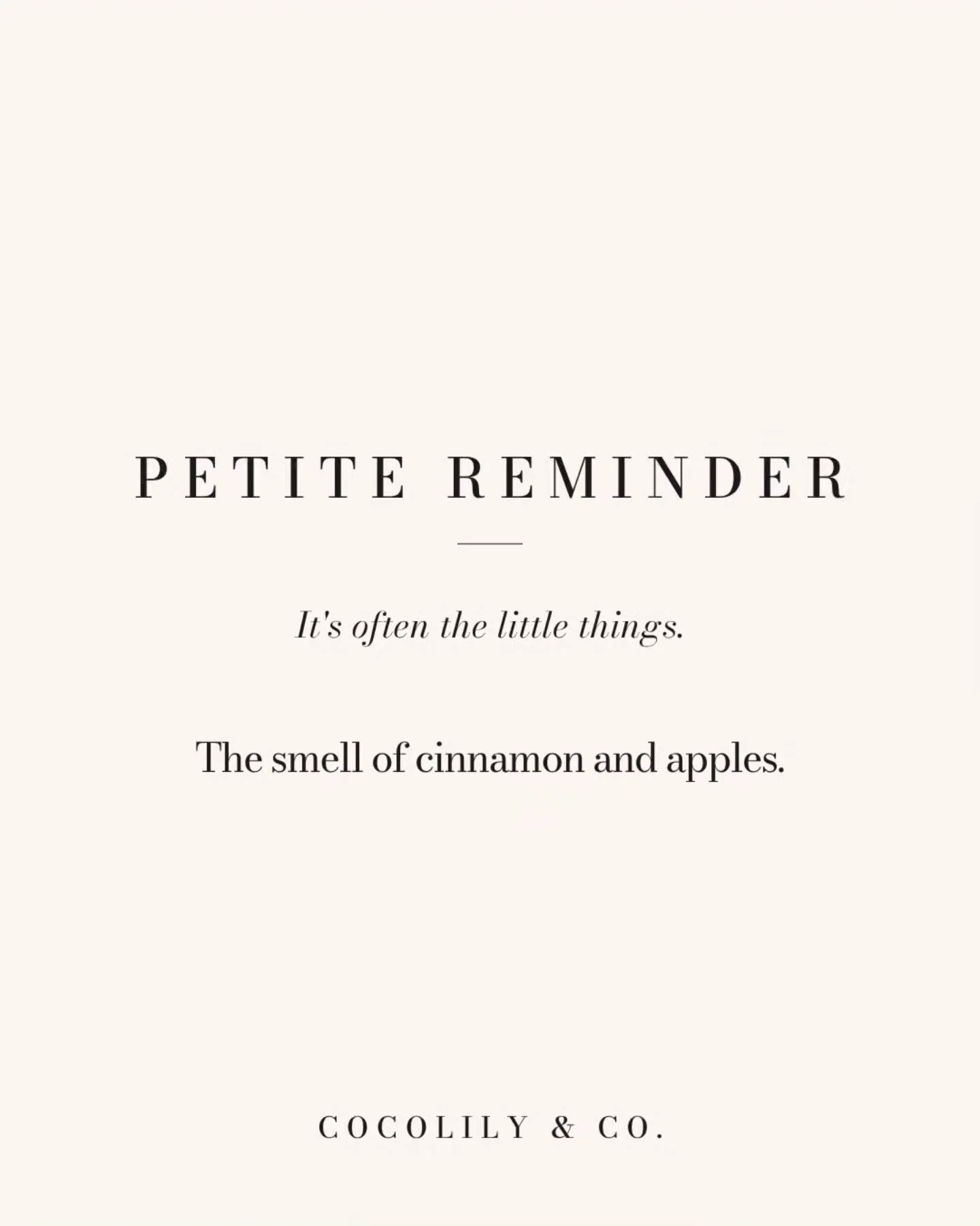 Petite Reminder.⁠
⁠
It&rsquo;s often the little things like...⁠
⁠
The smell of cinnamon and apples baking in the kitchen....just so cozy and warm. ⁠
⁠
⁠
⁠
⁠
⁠
⁠
.⁠
.⁠
.⁠
.⁠
.⁠
⁠
#PetiteReminder #DoWhatYouLove #PetiteJoys #inspiration #COCOLILYandCO