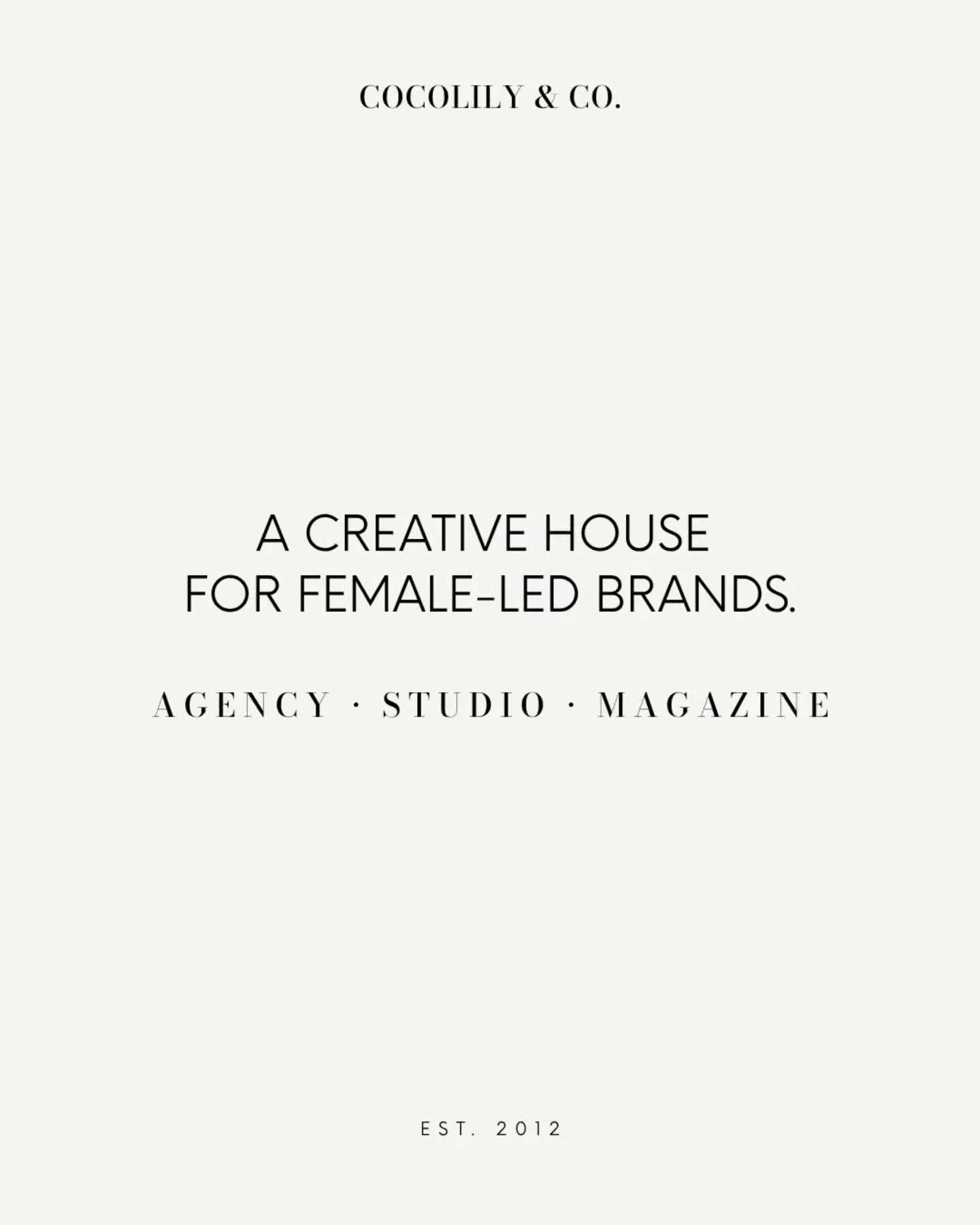COCOLILY &amp; CO. is a creative house for female-led brands.⁠
⁠
Our work spans three divisions.⁠
⁠
STUDIO⁠
Custom merchandise collections for brands.⁠
⁠
AGENCY⁠
Brand publishing and creative campaigns.⁠
⁠
MAGAZINE⁠
An independent publication for fem