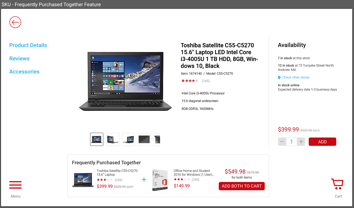 Staples Kiosk app - sample screen (Android)