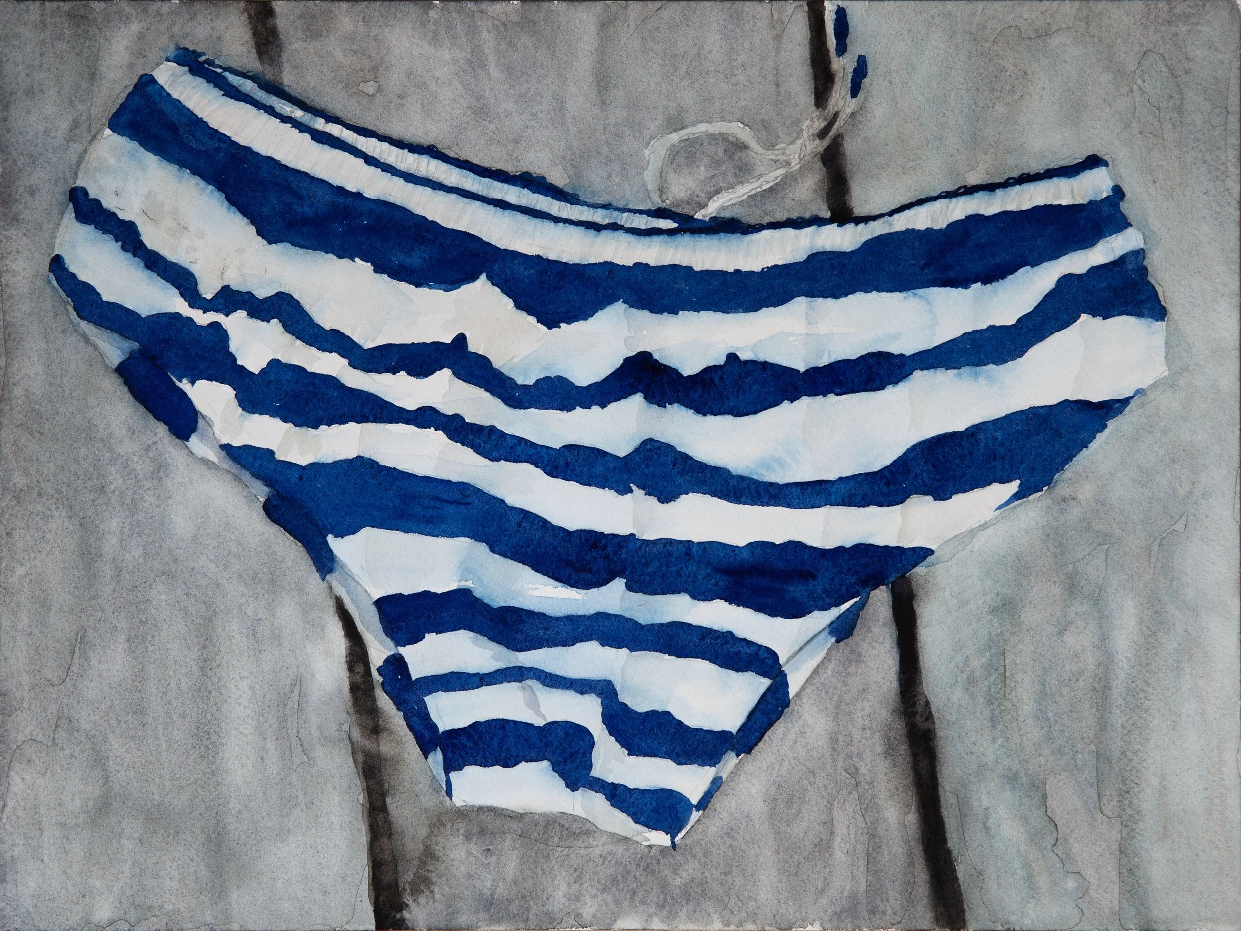Blue Stripes, 2026, watercolor & pencil on paper, 12 × 16 inches