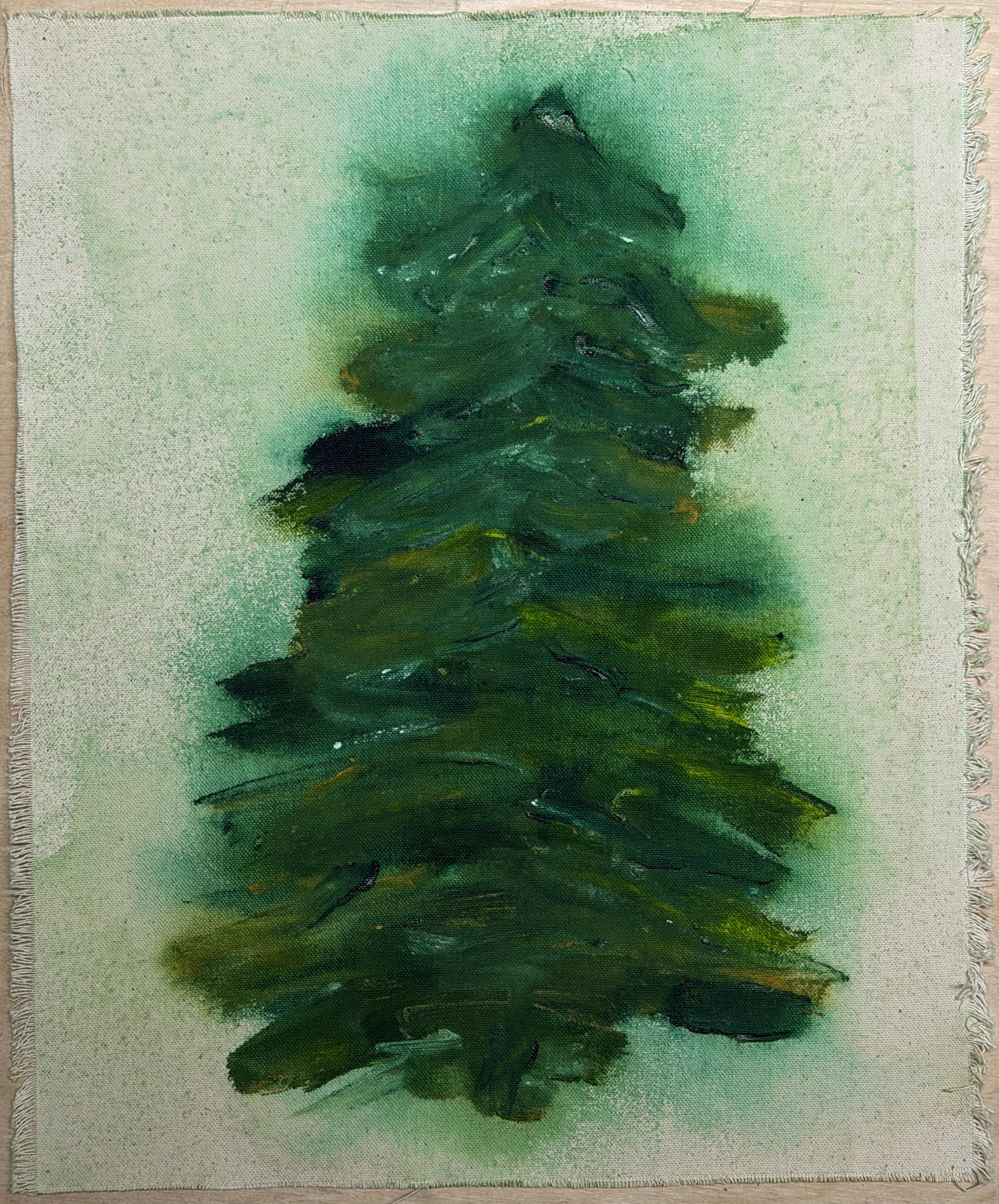 Evergreen, 2025, watercolor on canvas, 17 × 14 inches — SOLD
