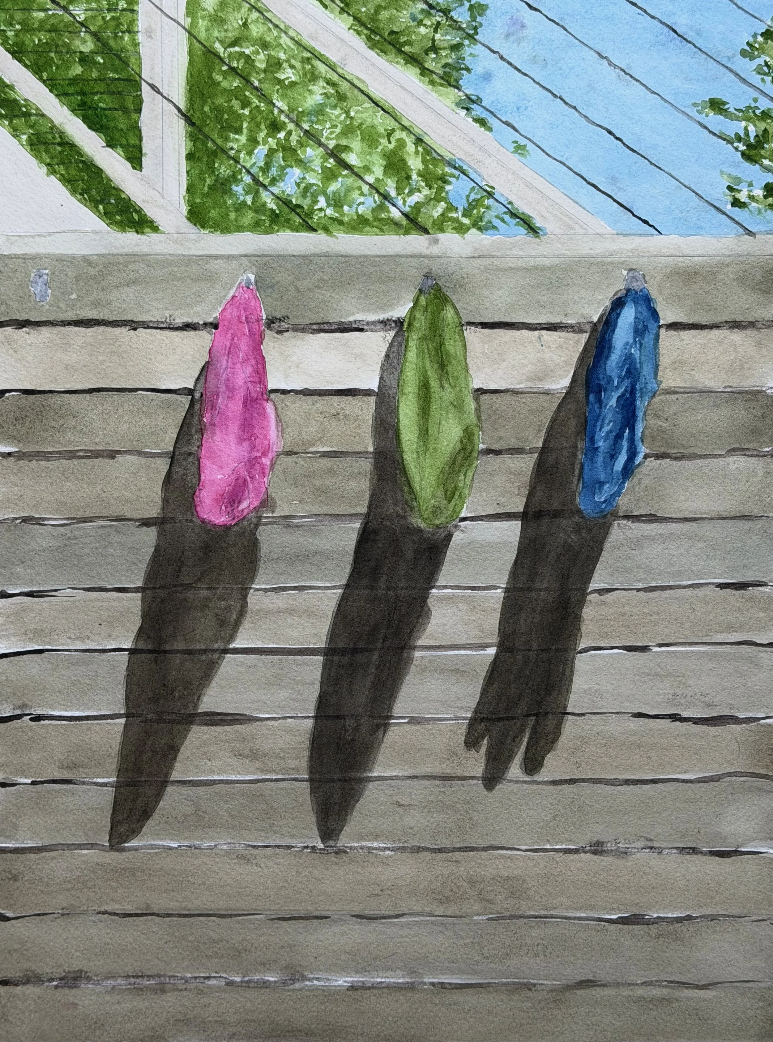 Hanging Out, 2026, watercolor & pencil on paper, 16 x 12 inches - sold