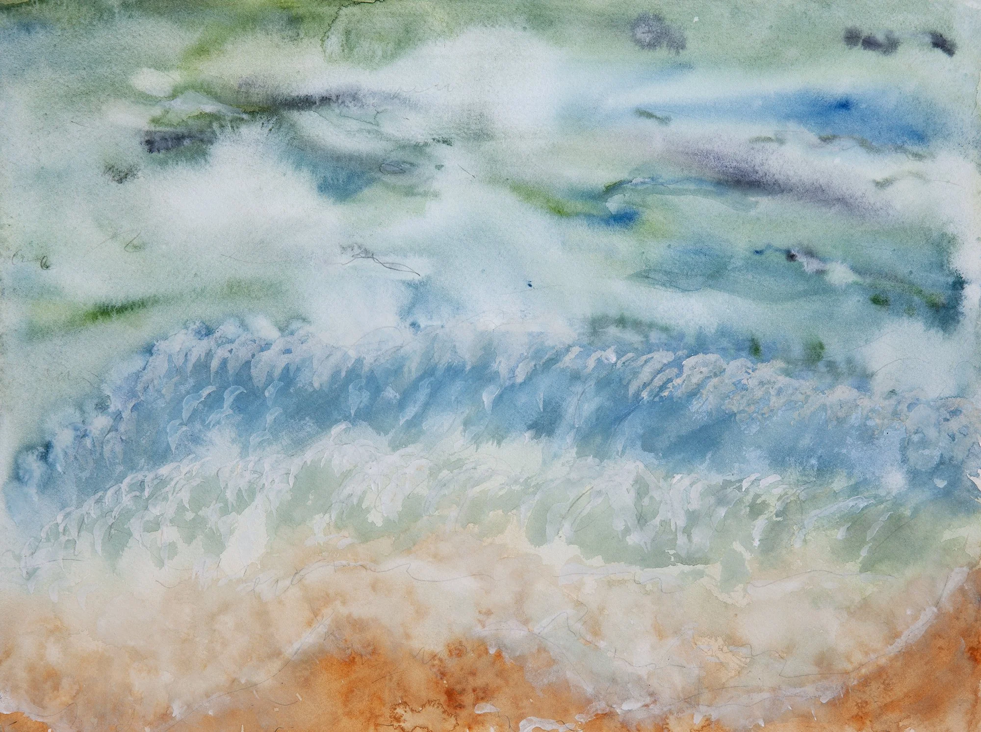 Beachscape, 2026, watercolor & pencil on paper, 12 x 26 inches