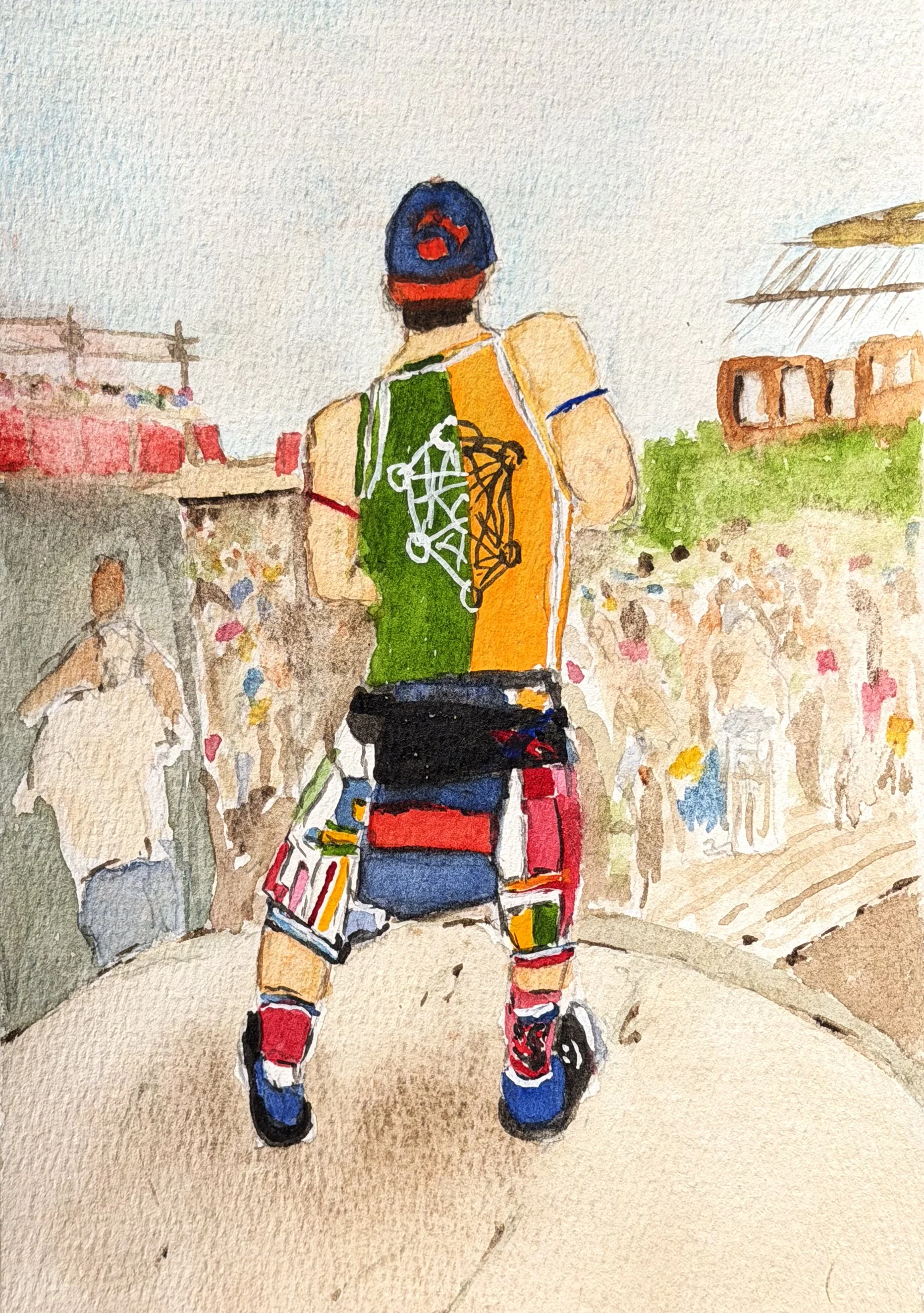Brian Closing Party, watercolor & pencil on paper, 8.3 x 5.8 inches