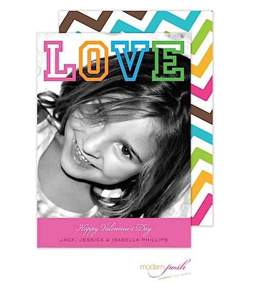 Don't you just love the typography on this card? Such a fun and colorful type treatment that still allows your photo to shine through. You can't go wrong with a fun multi-color chevron print. This card is stunning from the front or back! 