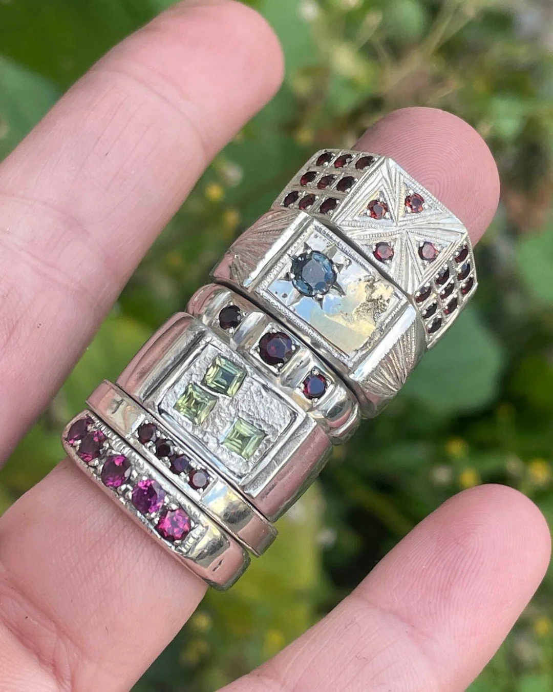 Hard at work on a new collection (this is not it). The first round of sample castings are taking longer than I hoped (such is life). Been working on tests and practice pieces (running out of old pieces to bedazzle). Wanted to see what I can actually 