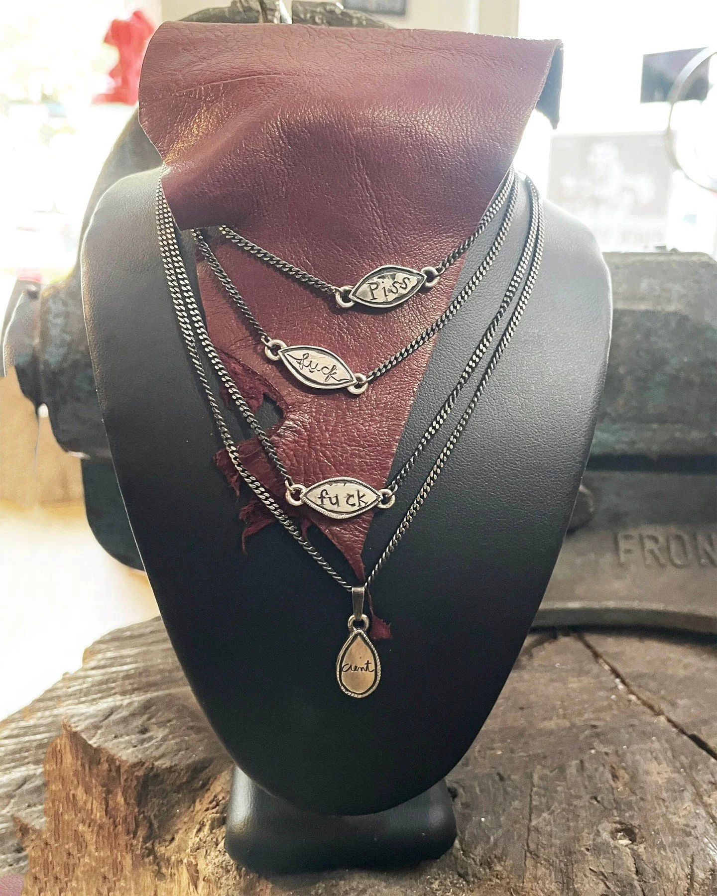 Find these and the widest selection of other items with obscenities (pretty much every household item available) @homebodybtque. Beautiful jewelry (some even without the word fuck 🙄 ), glass baby heads, the coolest pens ever (they definitely say fuc