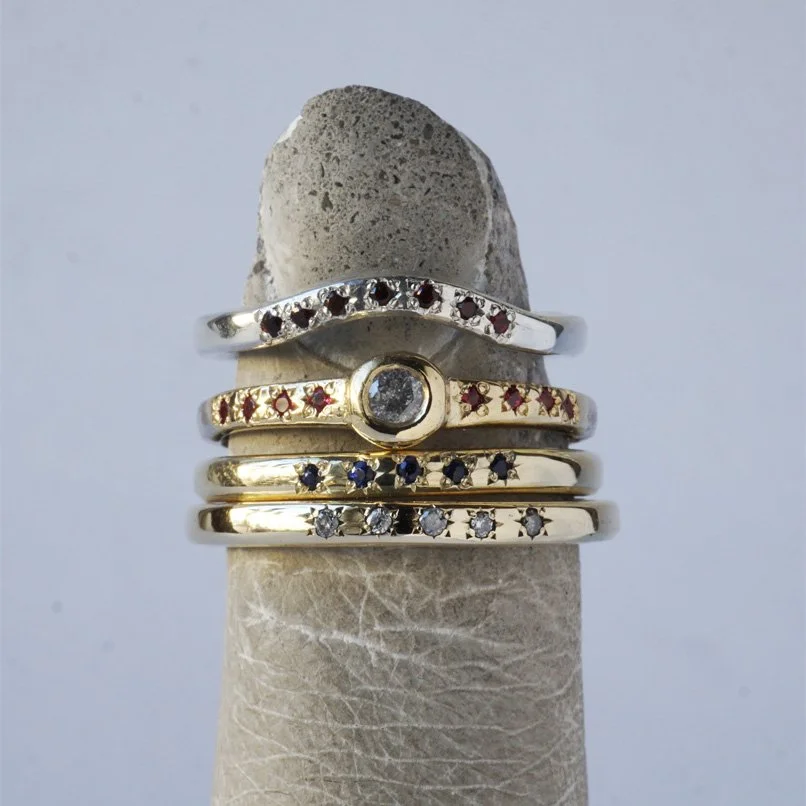Stack of Dainty Rings with Stones