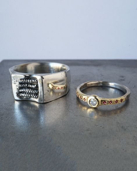 Atelier Love Stories...

N and B reached out in the fall looking for non traditional wedding rings for their upcoming nuptials. For B's ring, we combined the style and form from two existing collection pieces and kept super industrial vibes. For N's 