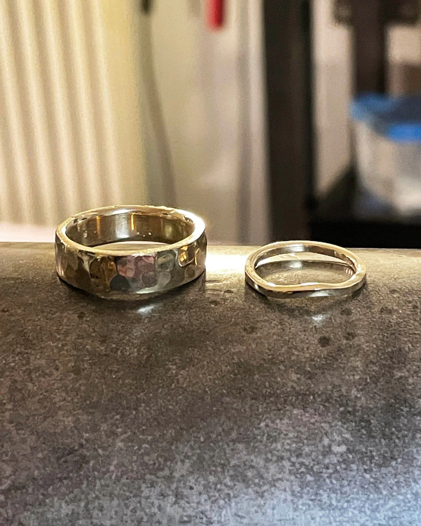 Atelier love stories....

Years after taking an intro jewelry class here, E and her partner M reached out to inquire about coming to make their wedding bands in the atelier. They truly took the leap and made each other's rings, E carving a wax and ca