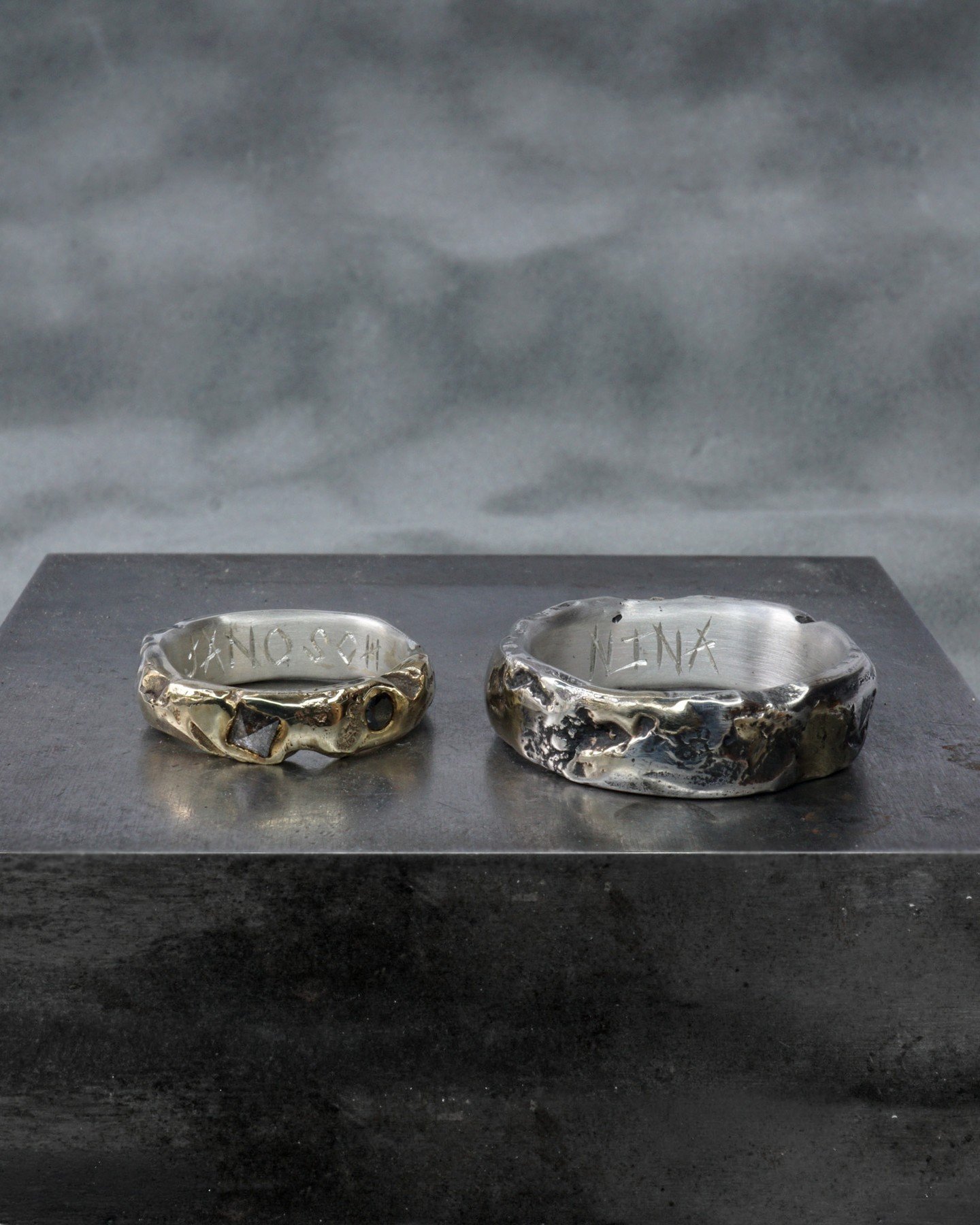 Atelier love stories...

N+J came to me with a strong aesthetic, reference material, a pile of family gold, and a willingness to explore what could be possible. For their rings, we made a hybrid plan where they carved the waxes in a workshop, and the