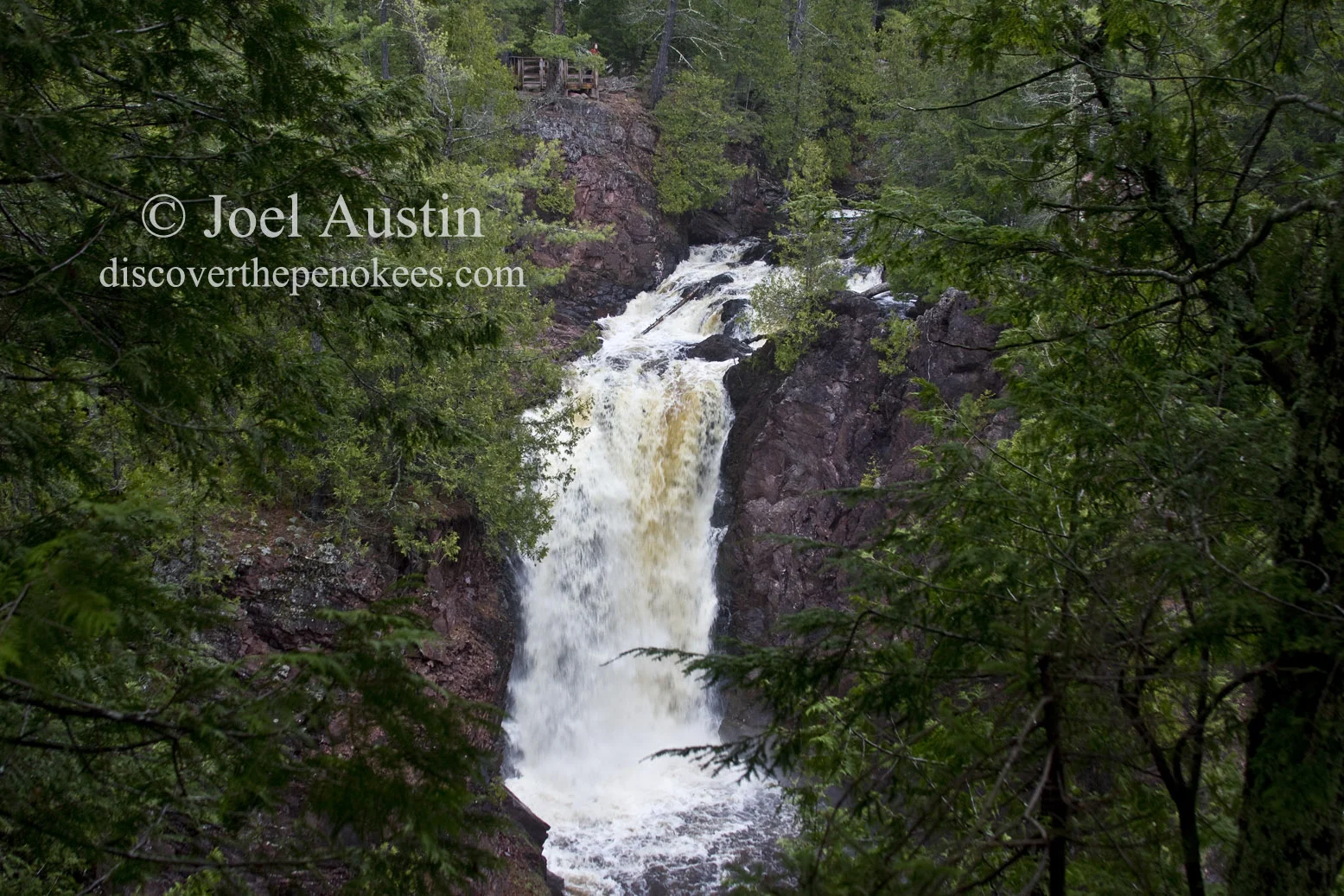 Water cascading over Brownstone Falls into the Bad River, in Copper Falls State Park.