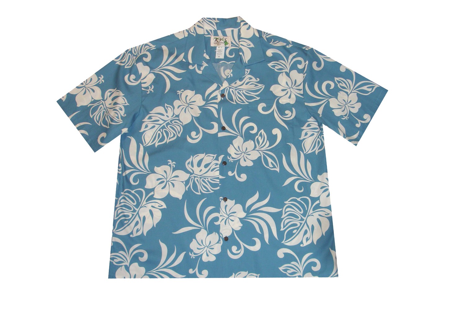 Classic Hibiscus Blue Cotton Men's Hawaiian Aloha Shirt — kyifi.com
