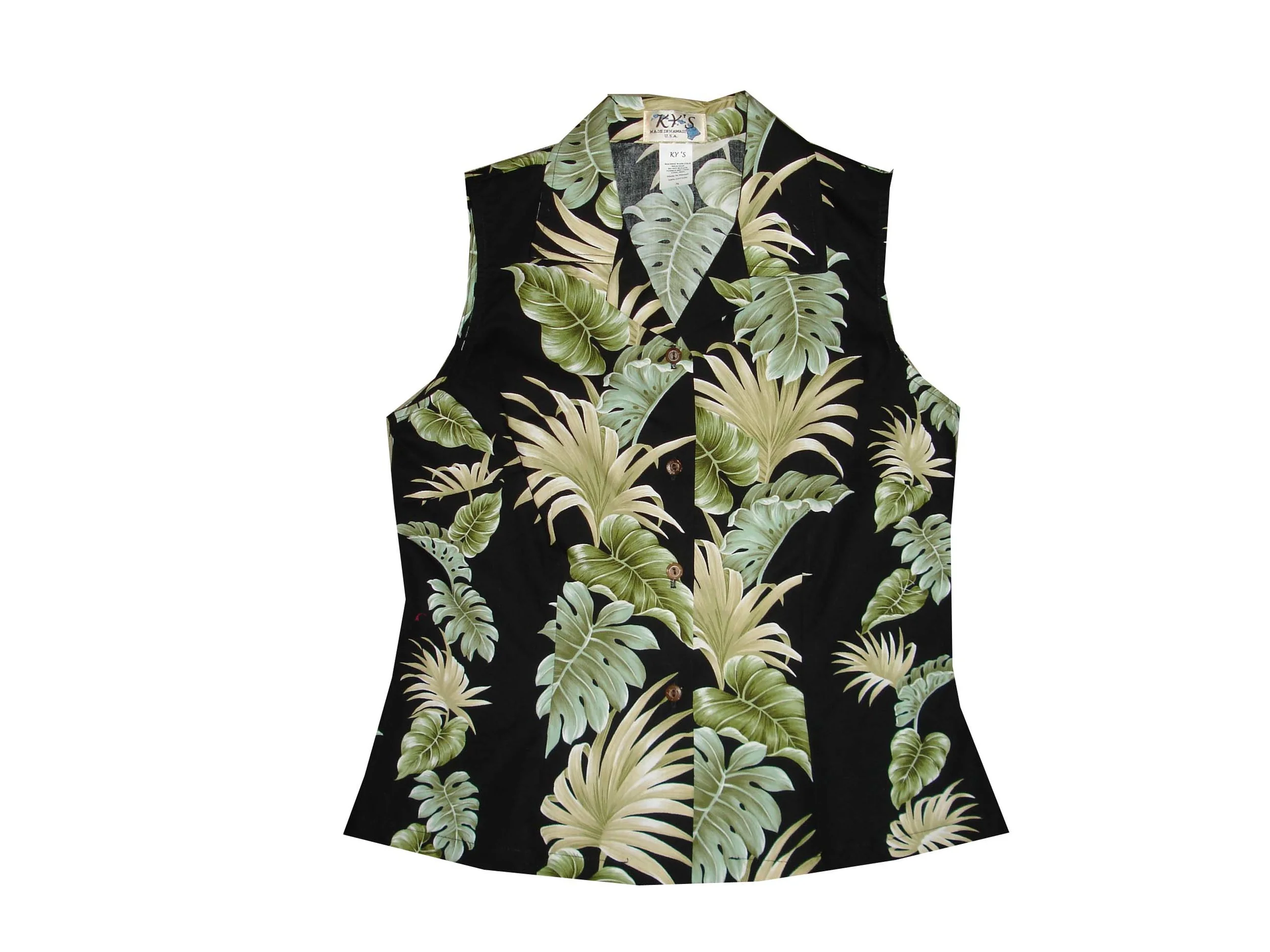 LAT-438B - Cotton Sleeveless Aloha Blouse Hawaii Leaf Panel