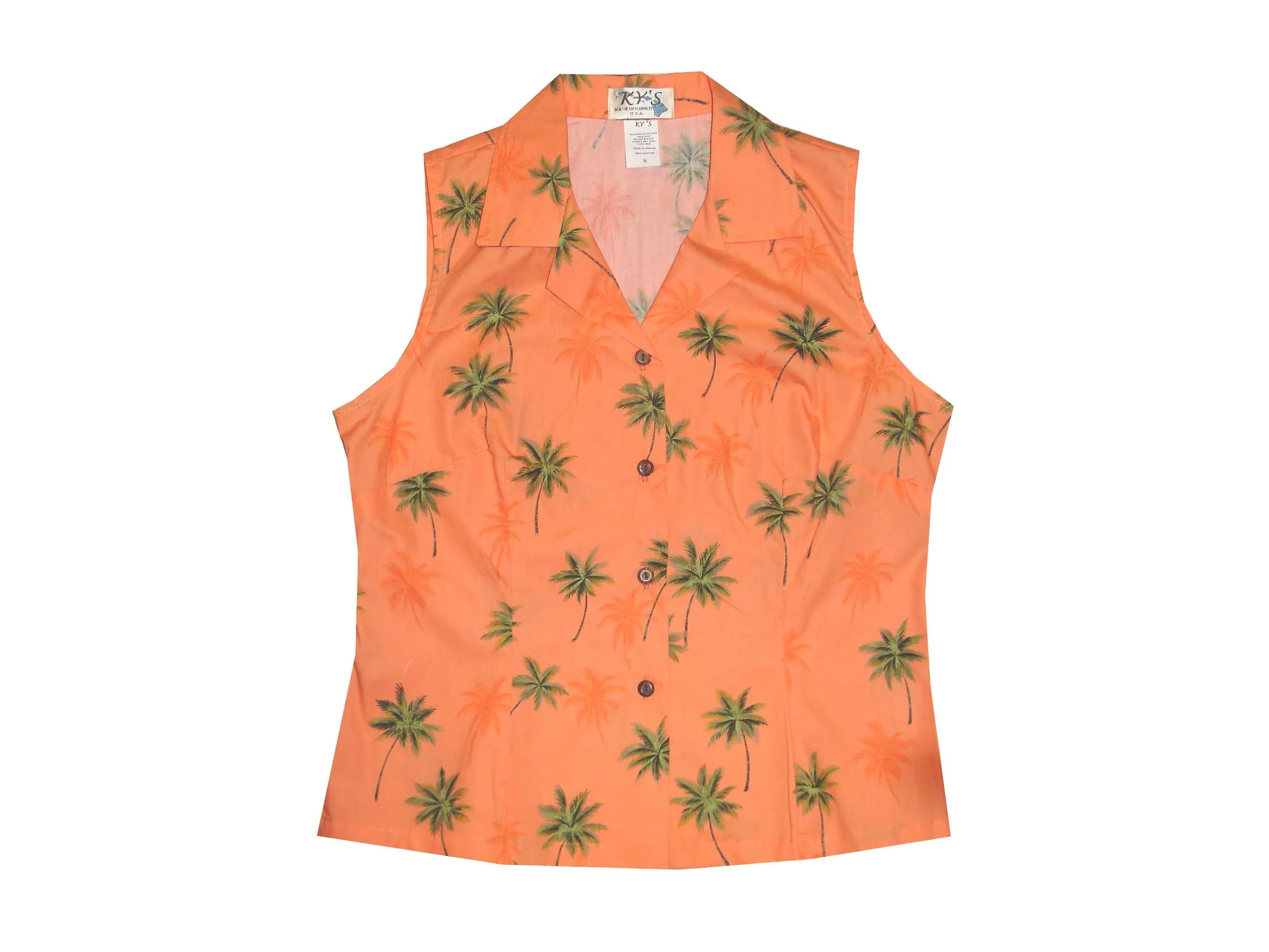 LAT-435OR -Cotton Sleeveless Aloha Blouse Palm Trees