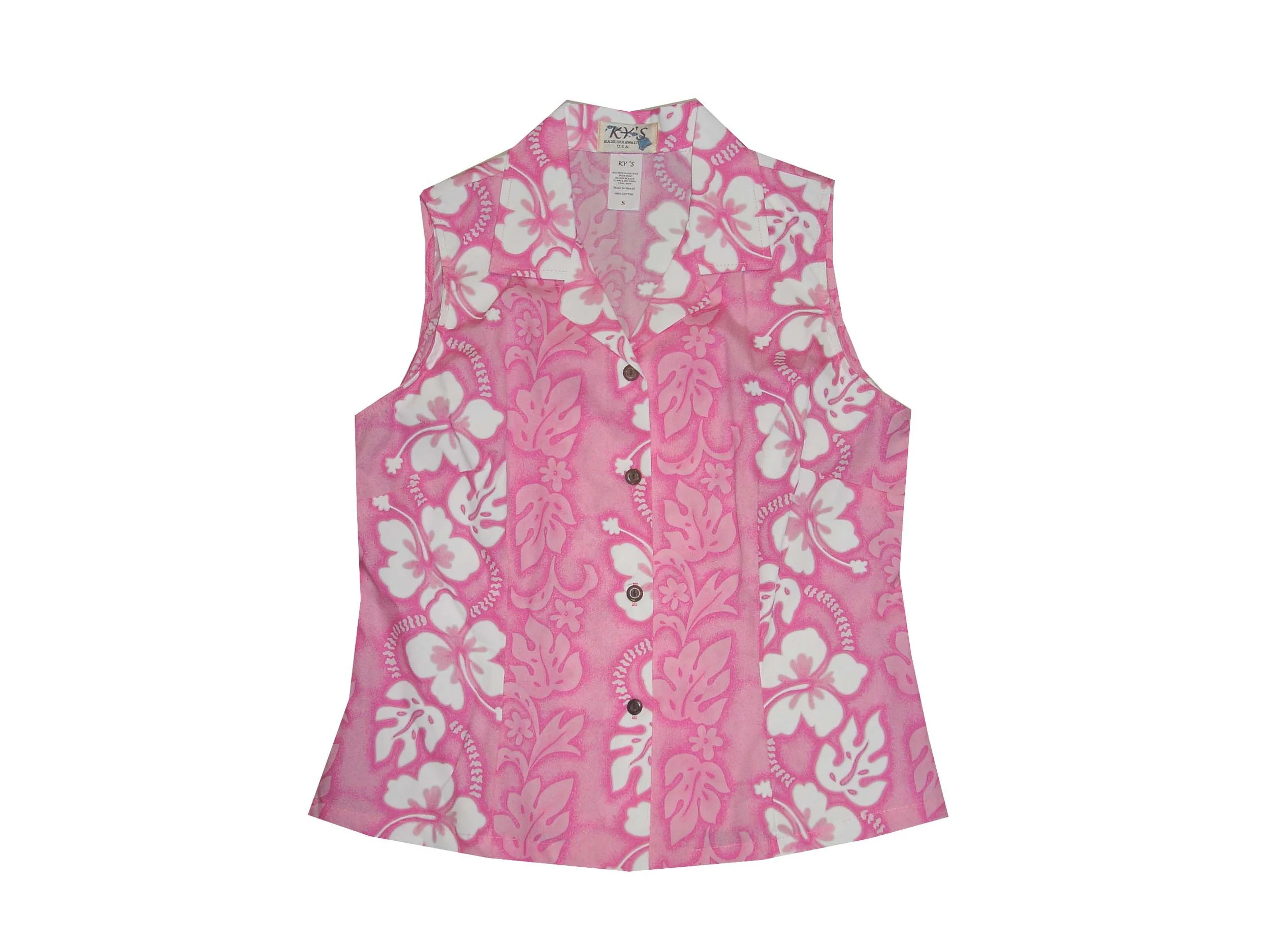 LAT-213P - Cotton Sleeveless Aloha Blouse Hibiscus Panel
