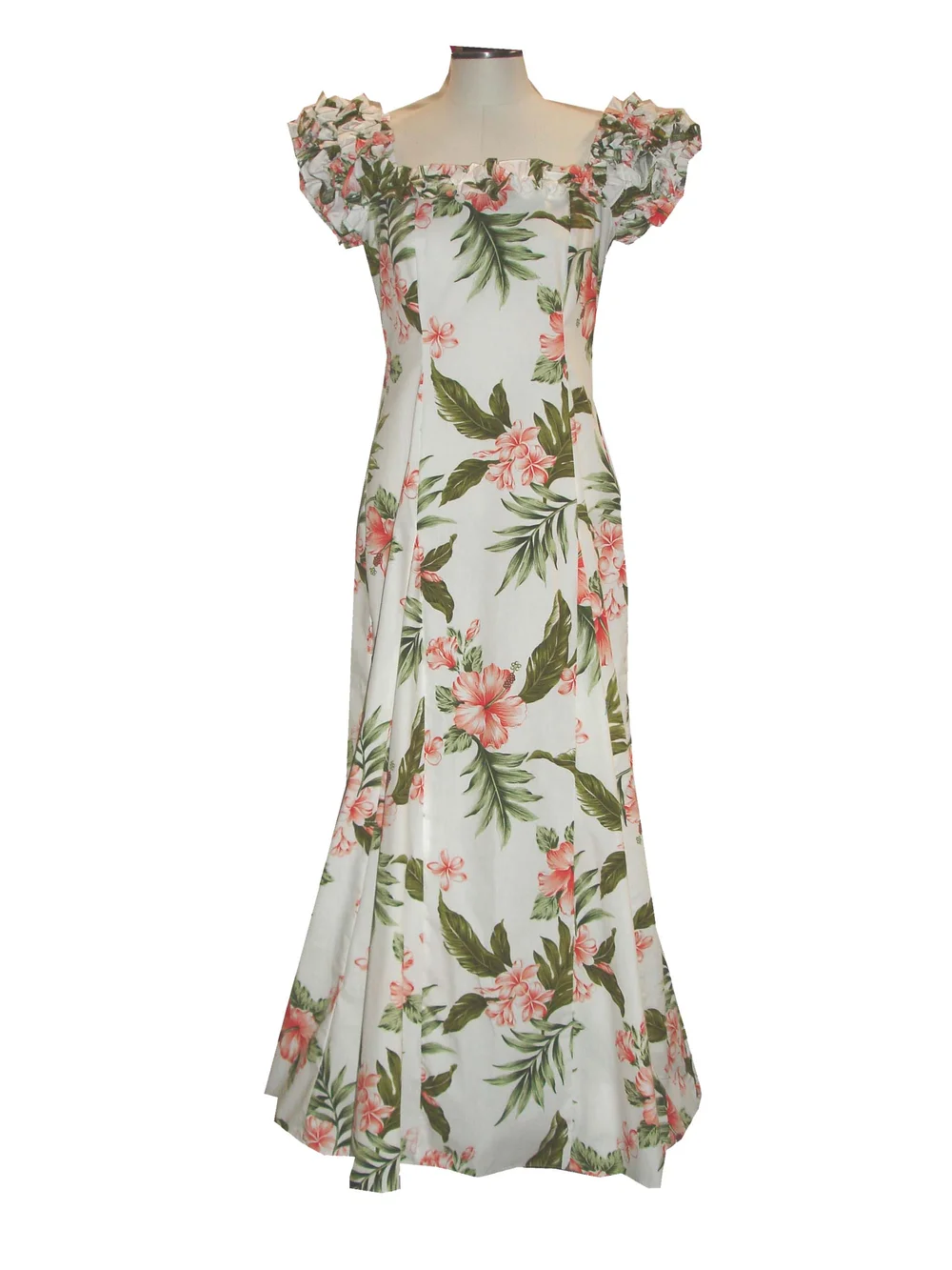 Coral Hibiscus White Hawaiian Muumuu Dress | KY'S International Fashion made in Hawaii kyifi.com Coral Hibiscus White Hawaiian Muumuu Dress | KY'S International Fashion made in Hawaii kyifi.com