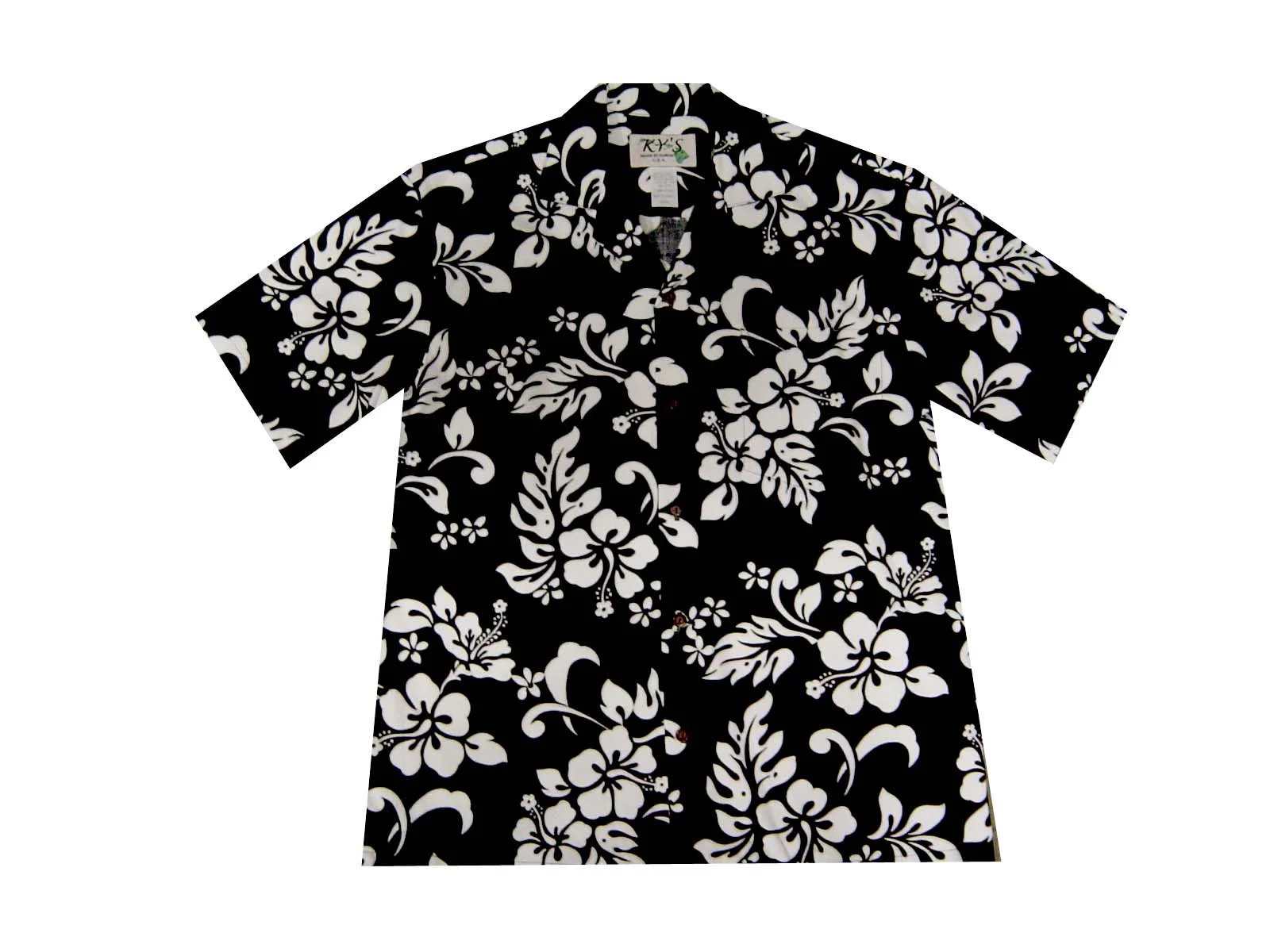 AL-354B- Original Hibiscus Black Cotton Men's Hawaiian Shirt