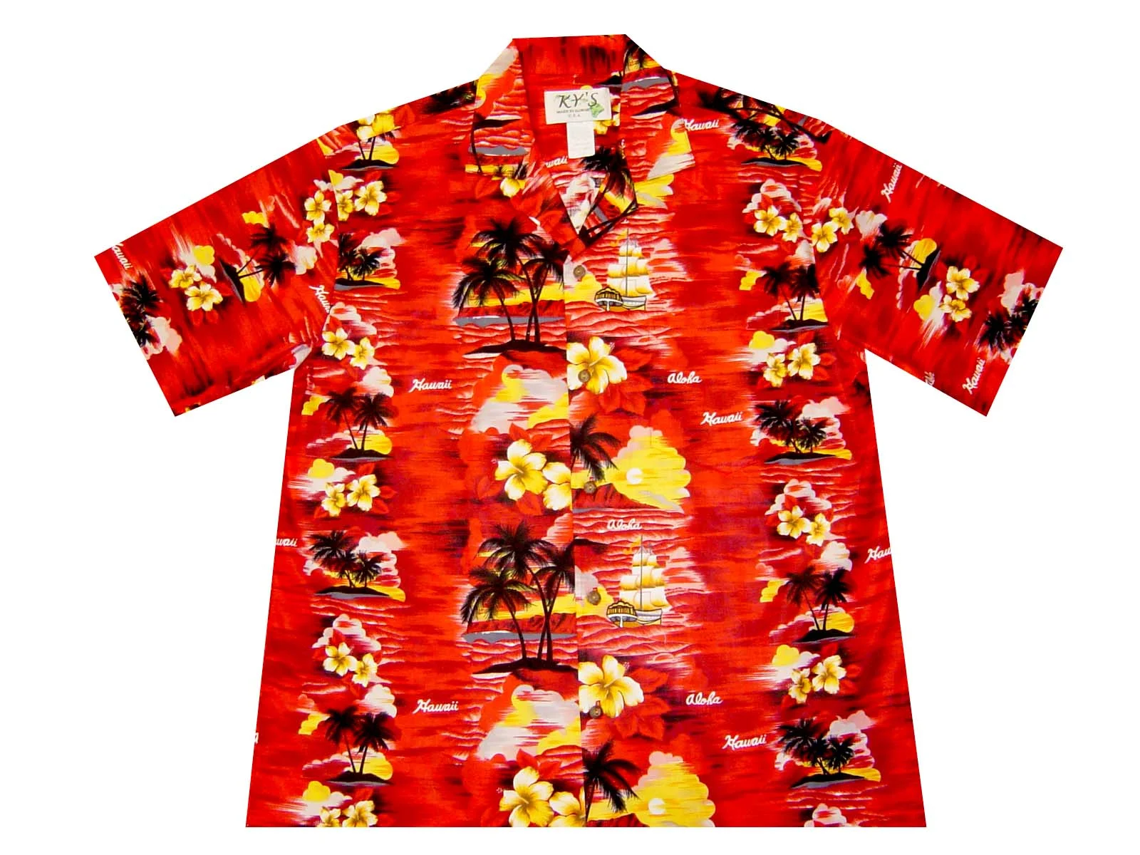 AL-304R -Hawaii Sunset Red Cotton Men's Hawaiian Shirt