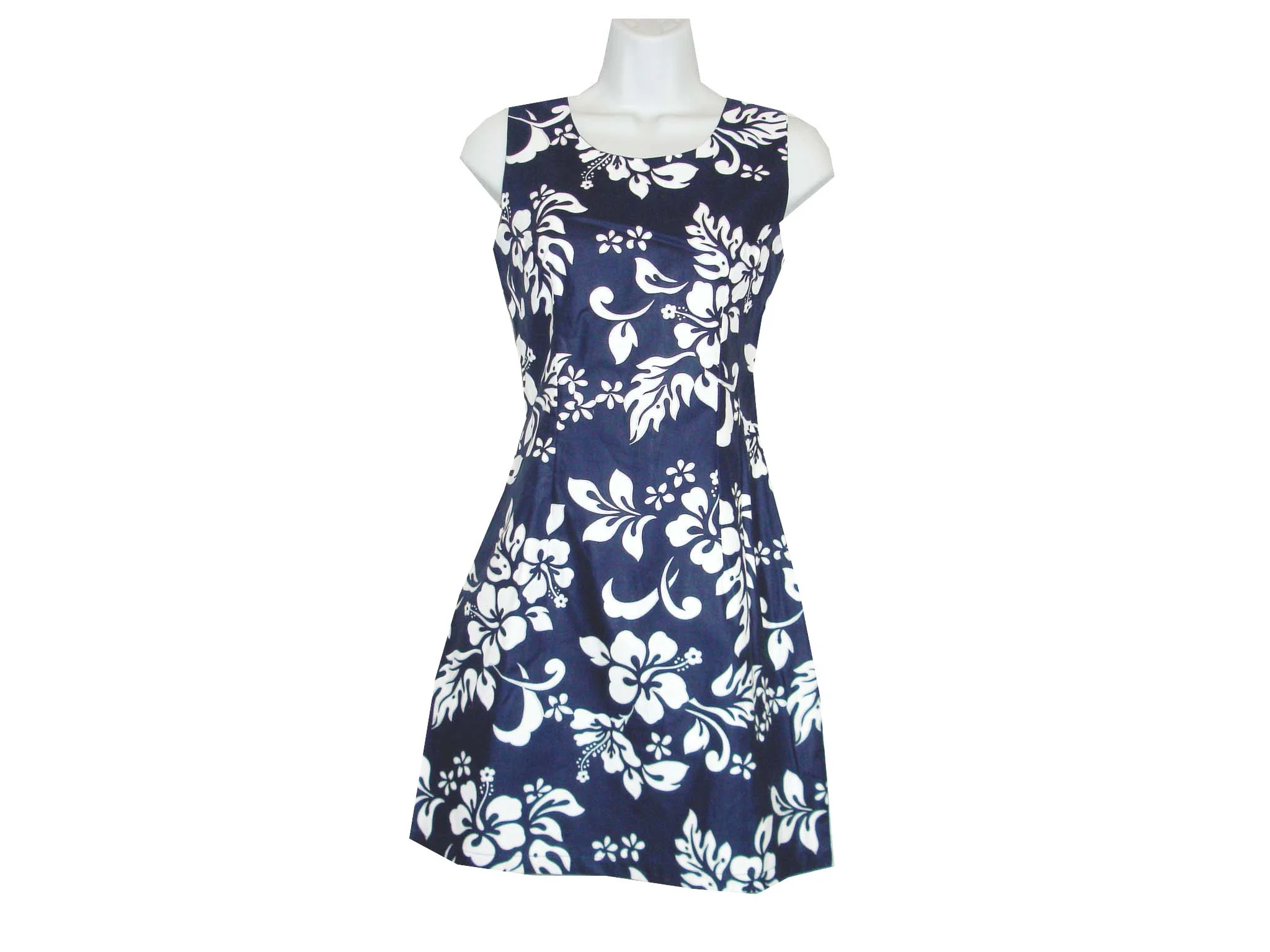 2D-354NB- Short Hawaiian Tank Dress Classic Hibiscus Royal