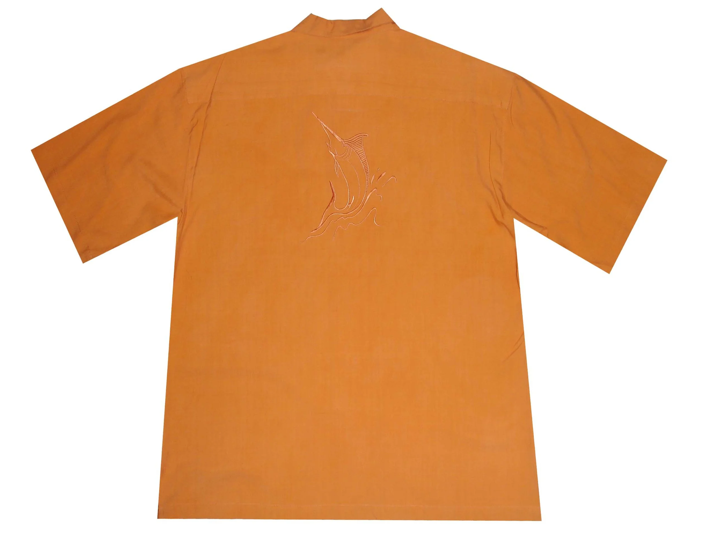 AL903OR - Orange Embroidered Swordfish Silk Men's Hawaiian Shirt