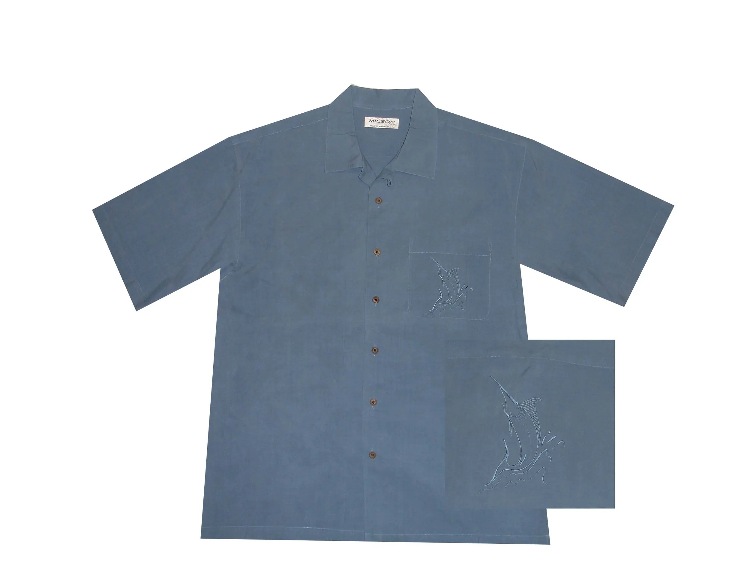 AL903BL - Blue Embroidered Swordfish Silk Men's Hawaiian Shirt