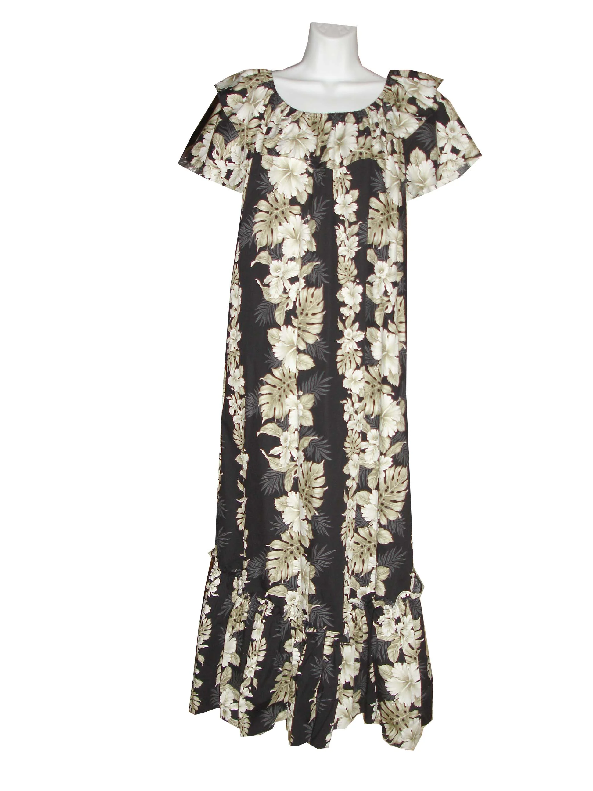 Long Black Cotton Muumuu Hawaiian Dress 