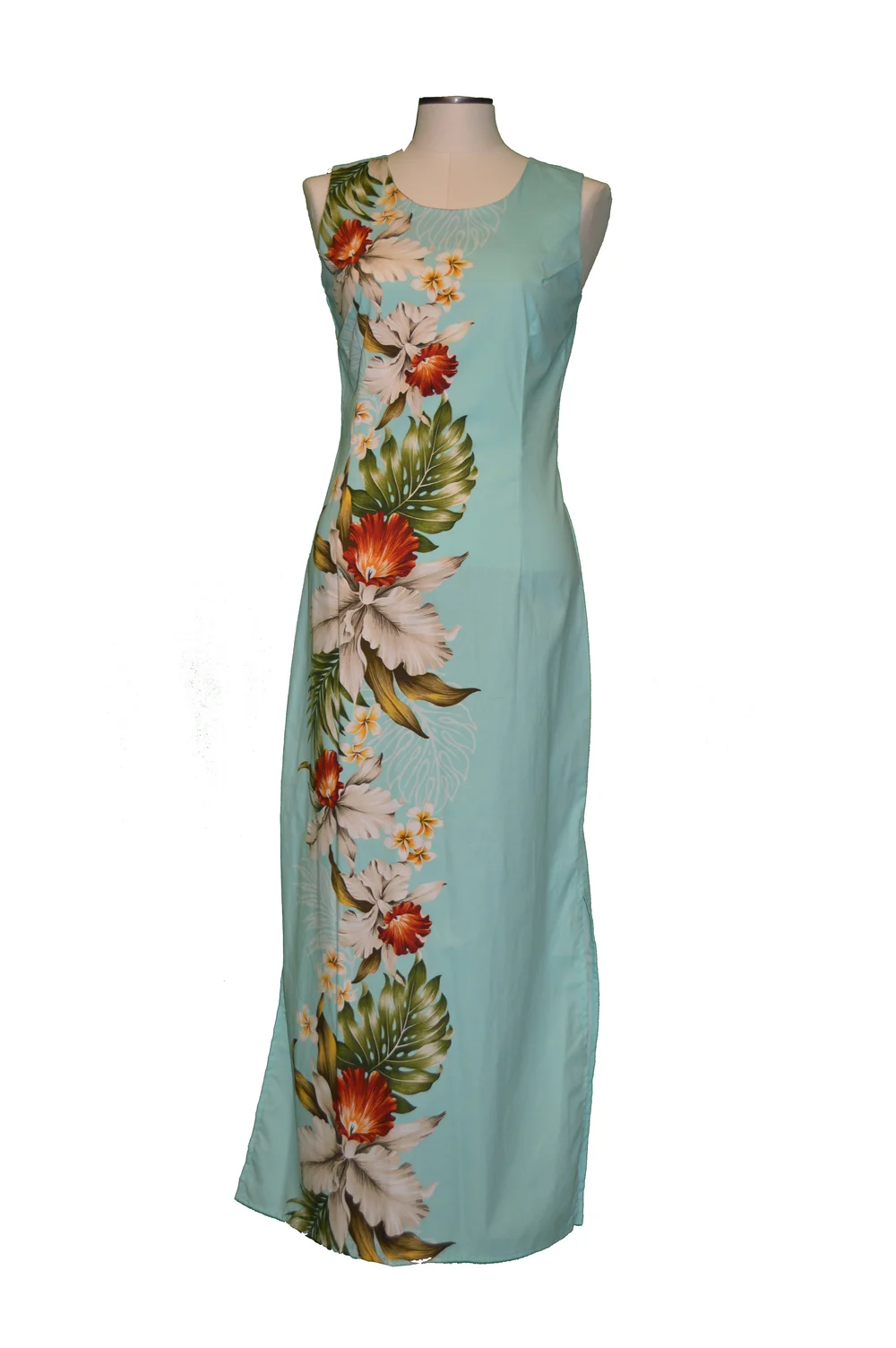 chinese dress ladies Hawaiian Muumuu Jenny Ruffle Long Dress [Nahenahe Hibiscus] Blue / M / Polycotton