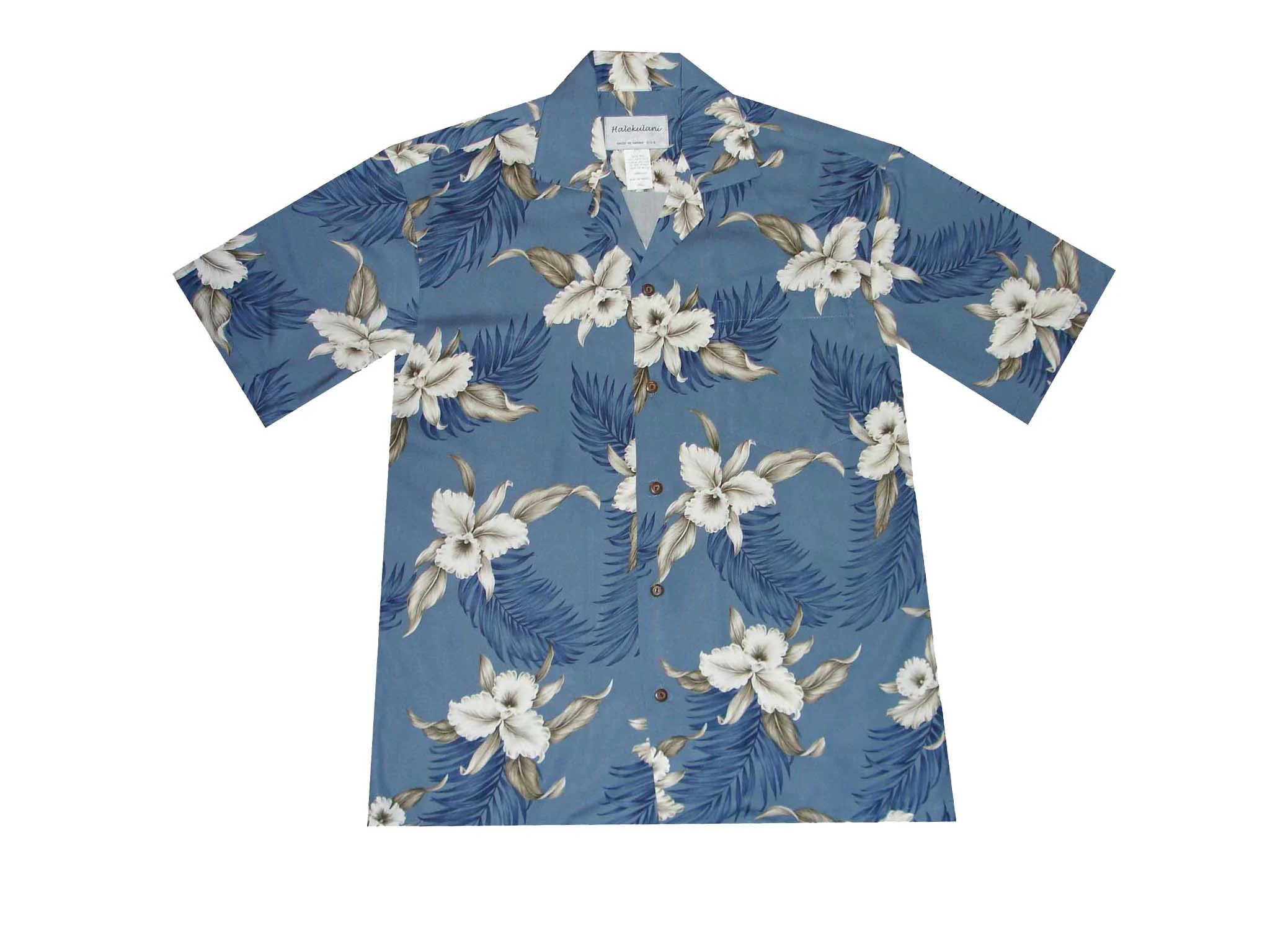 AL-809 BL - Lulumahu Orchid Blue Rayon Men's Aloha Shirt 