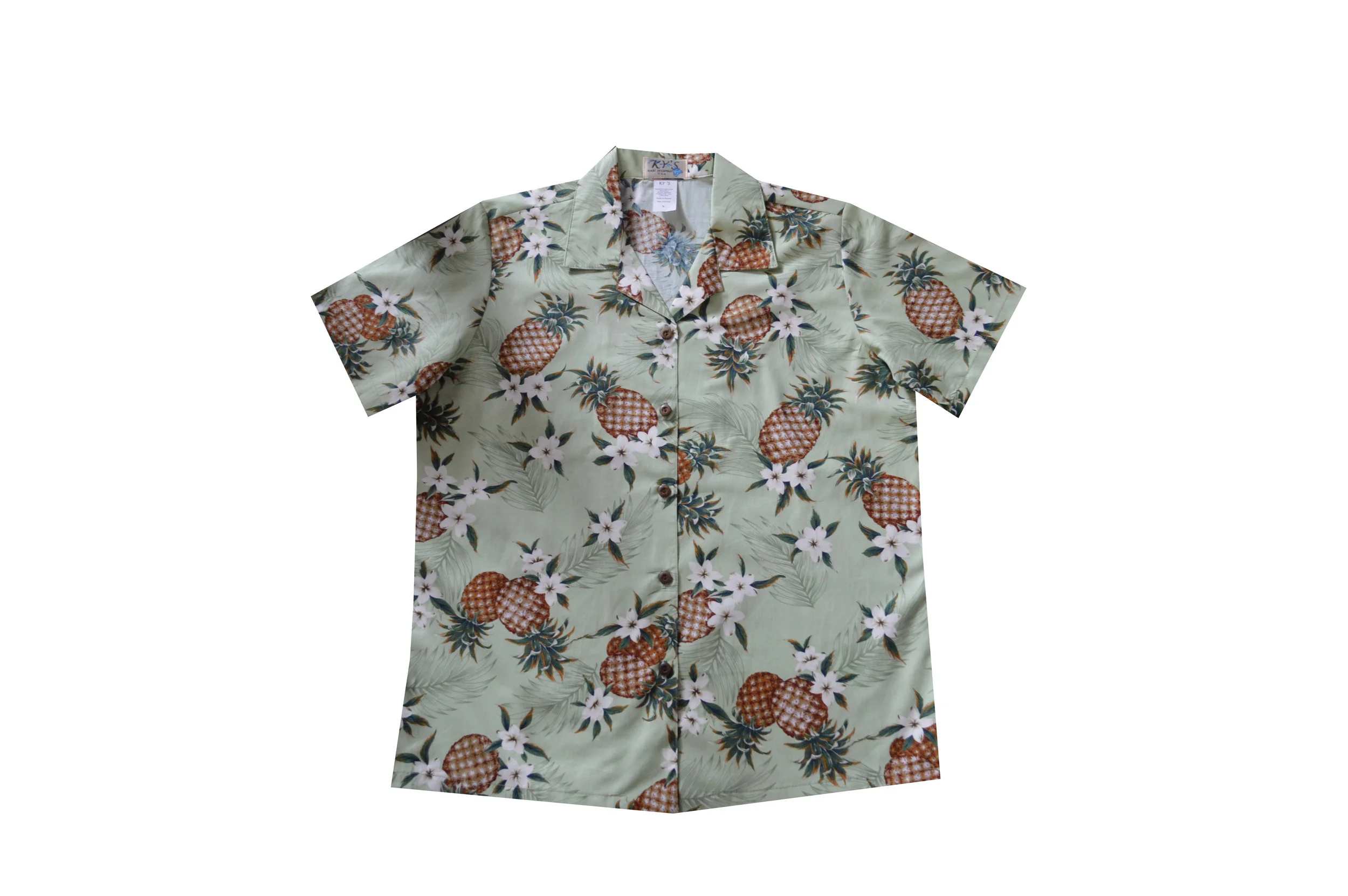 LAL-410G- Ladies Cotton Camp Aloha Shirt Pineapple