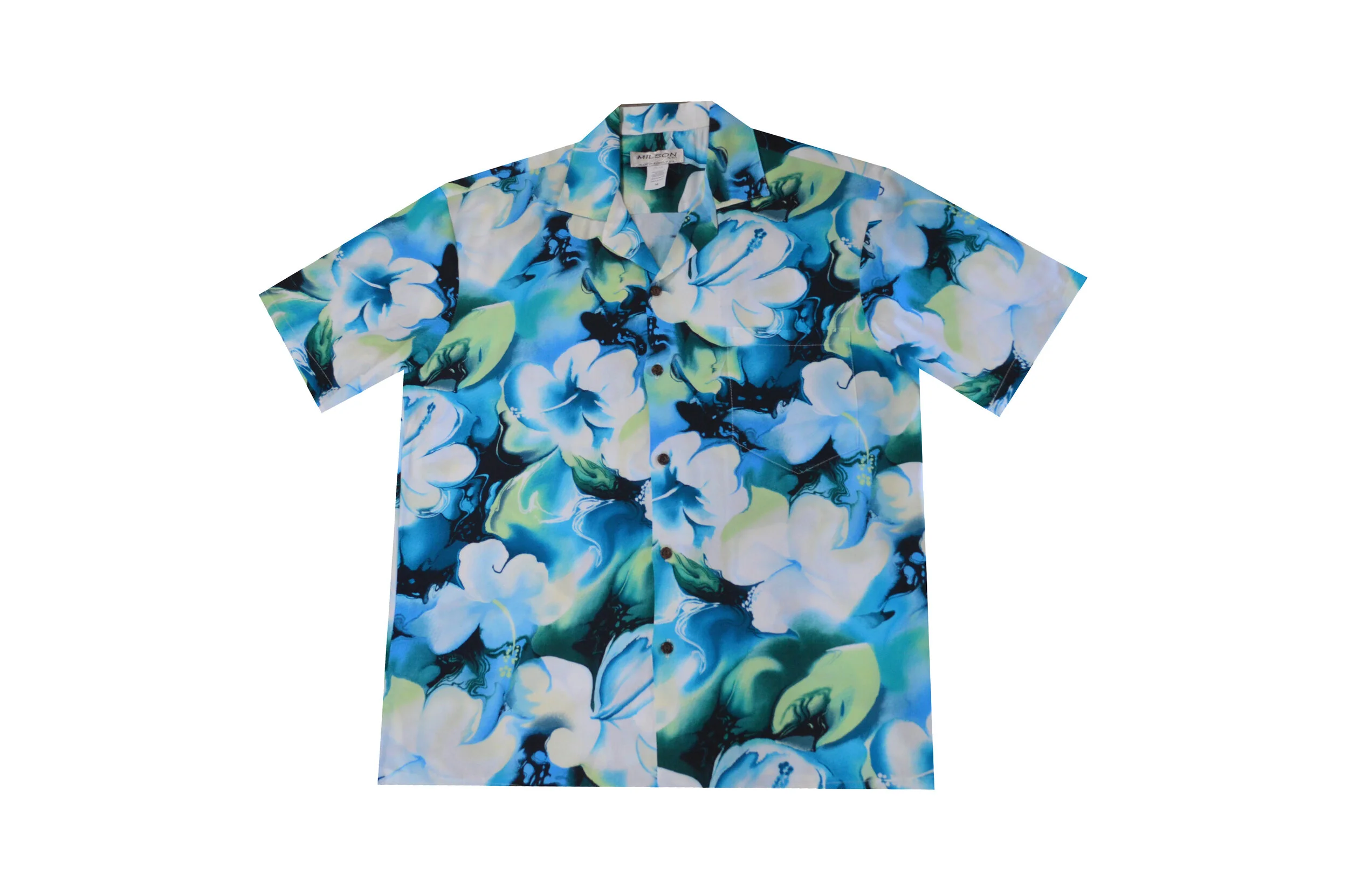 AL-827Y- Watercolor Hibiscus Yellow Rayon Men's Aloha Shirt 
