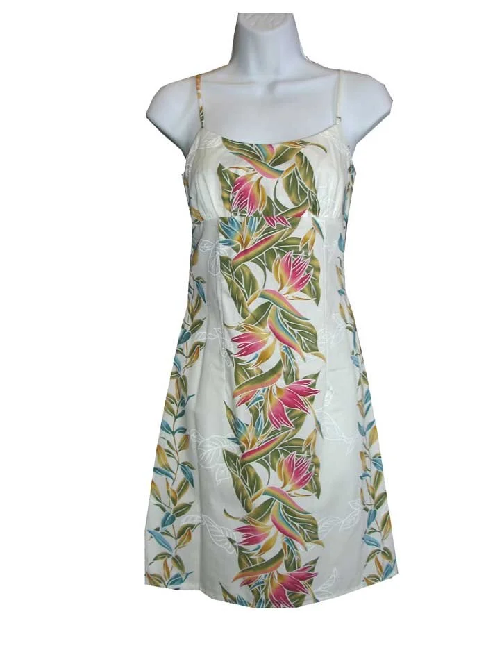 6D-173W - Maile White Cotton Strap Short Hawaiian Dress