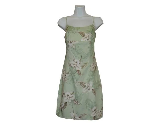 6D-809G - Orchid Green Rayon Strap Short Hawaiian Dress